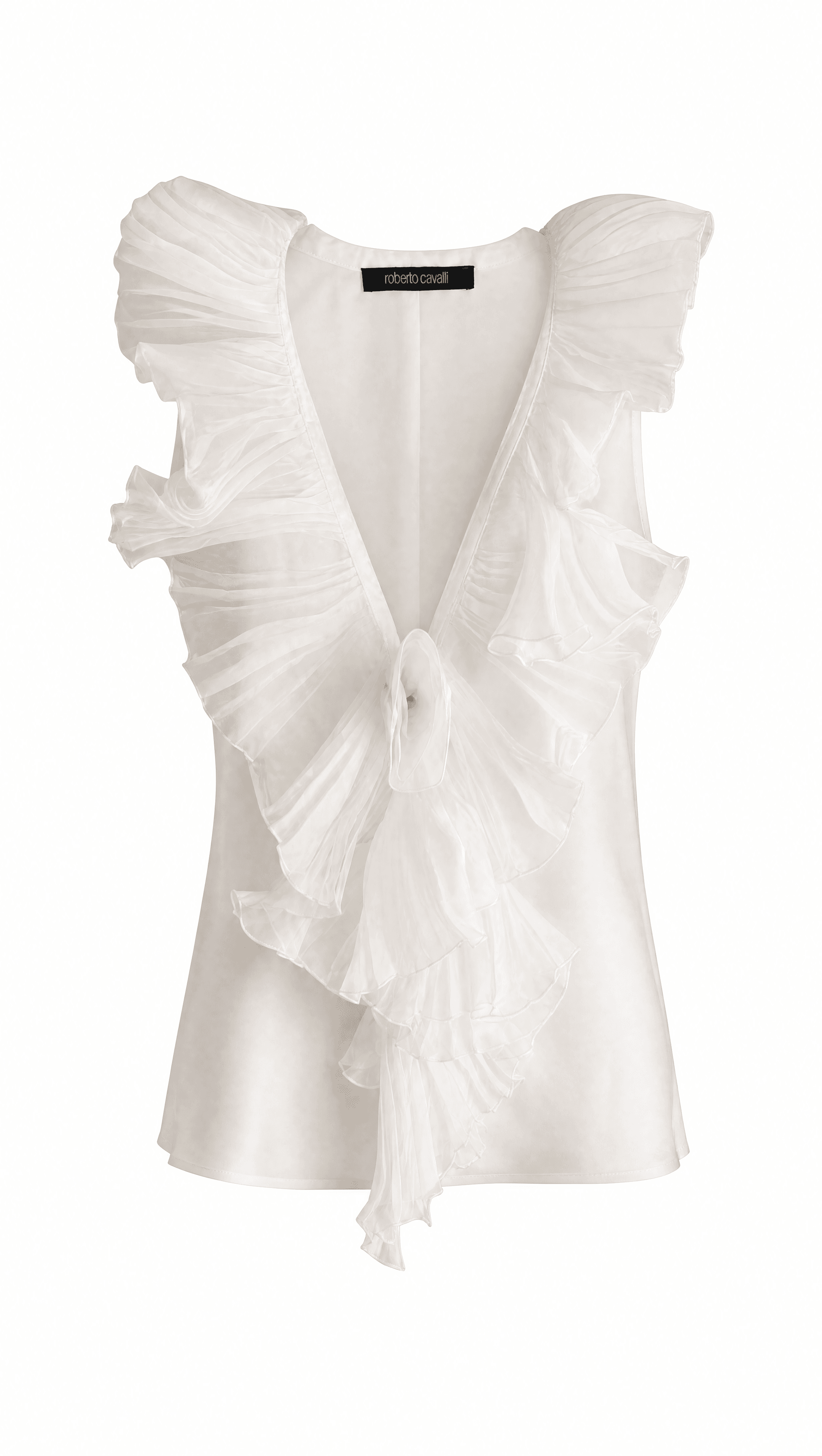 Archival Cavalli top with sculptural pleated panels and floral accent