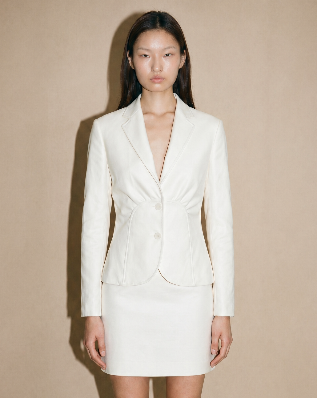 Valentino Roma ivory skirt suit with gathered waist blazer