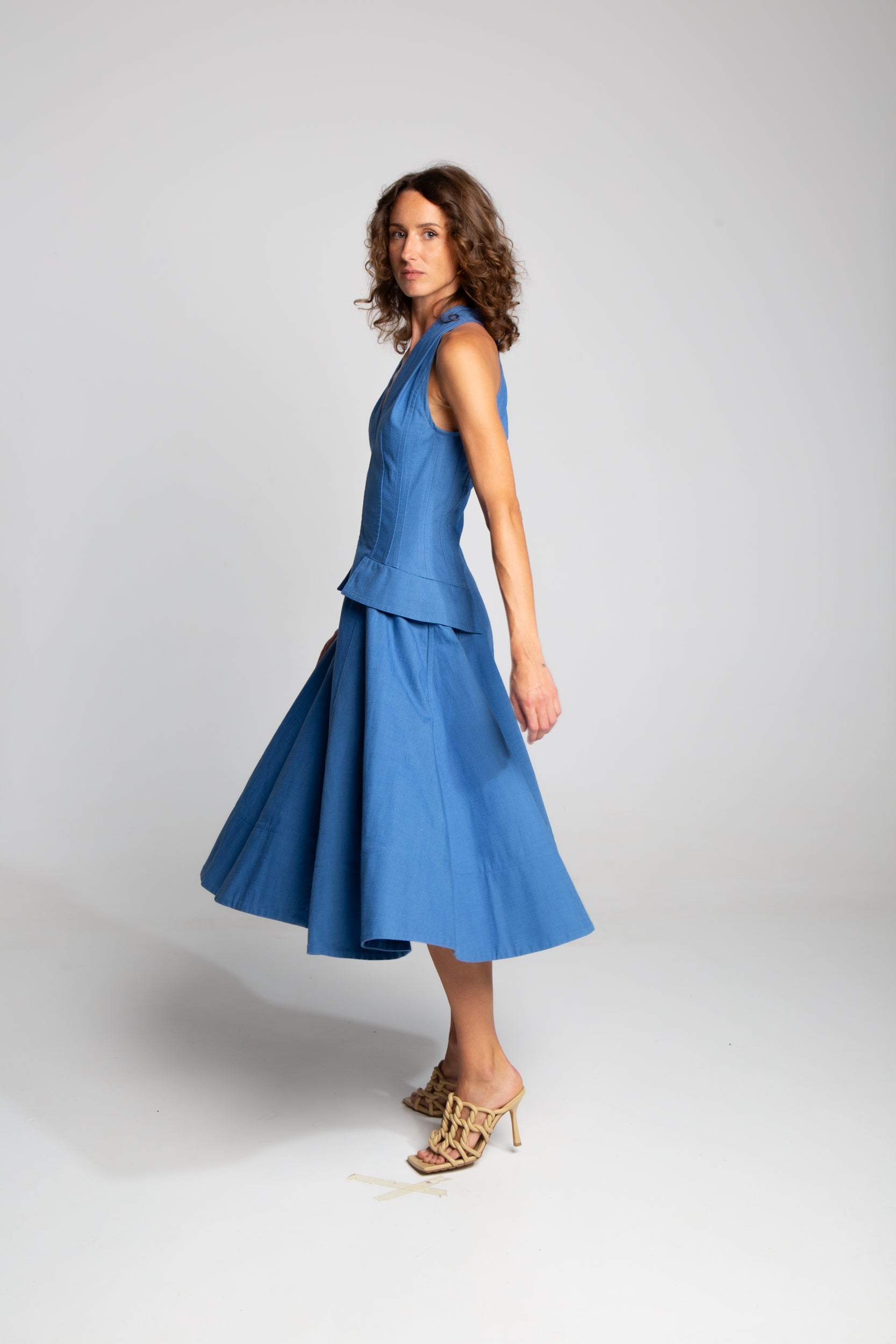 Bottega Veneta cotton canvas dress with fitted bodice and voluminous skirt