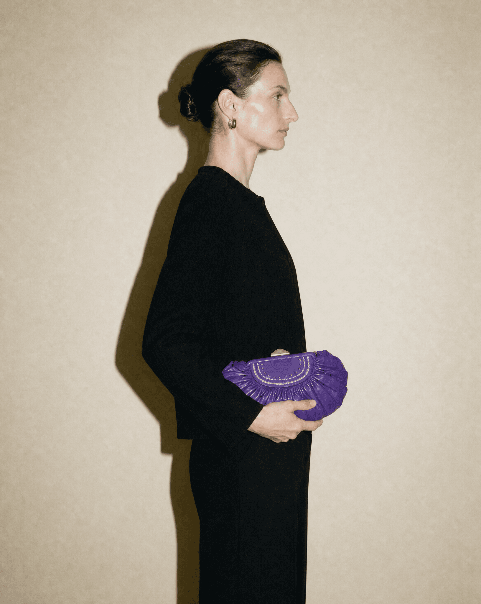 Christian Dior Diorbabe clutch in purple ruched lambskin with crystal detailing