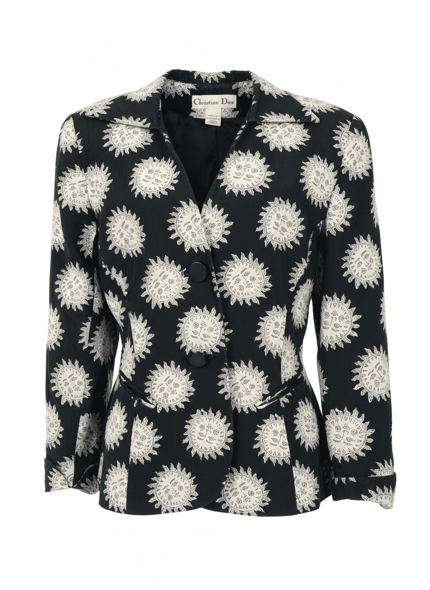 Marc Bohan Dior jacket with black base and ivory sun motif design