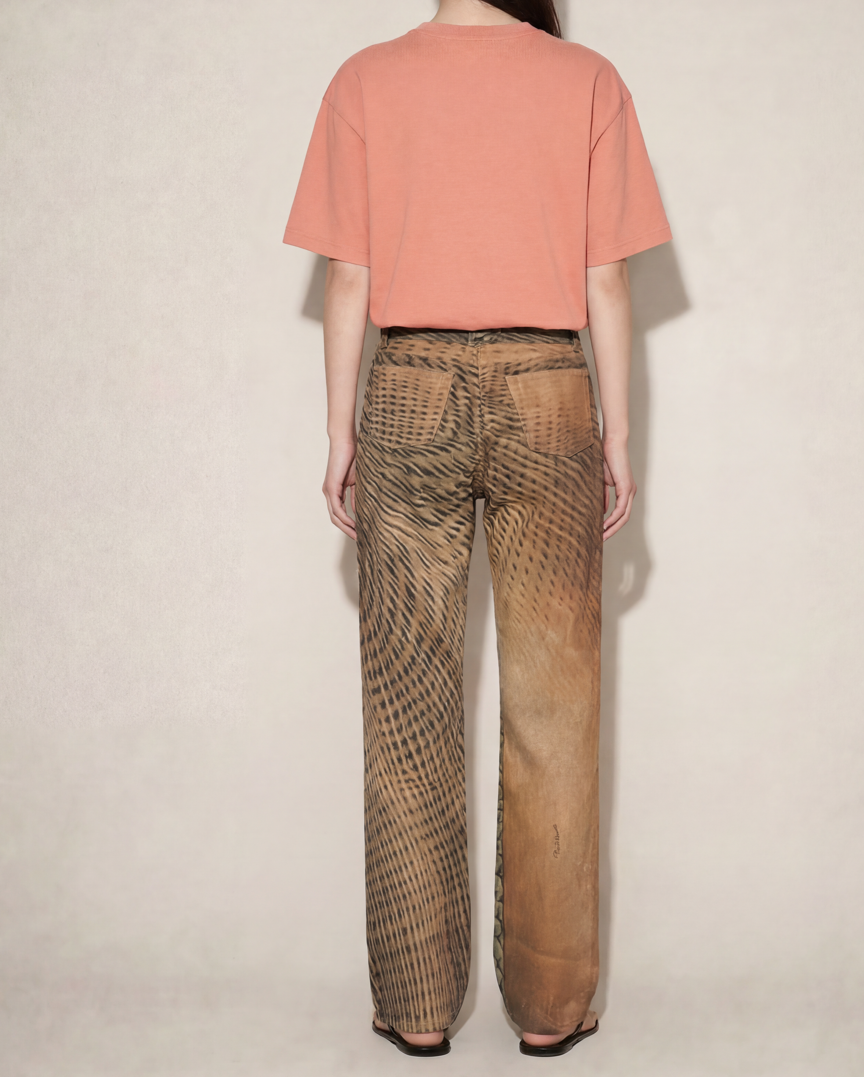 Archival Cavalli jeans with terracotta and brown patchwork print