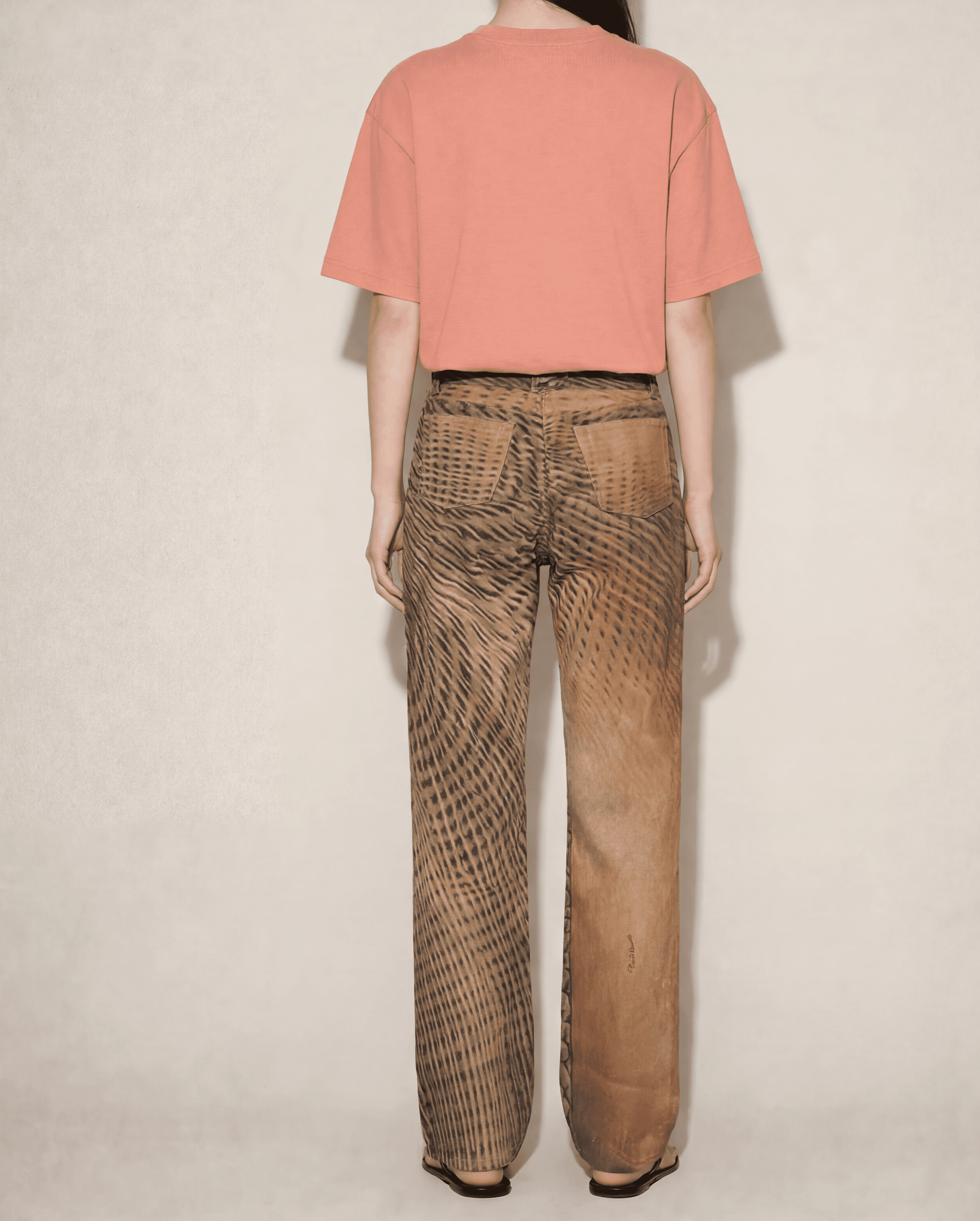 Archival Cavalli jeans with terracotta and brown patchwork print