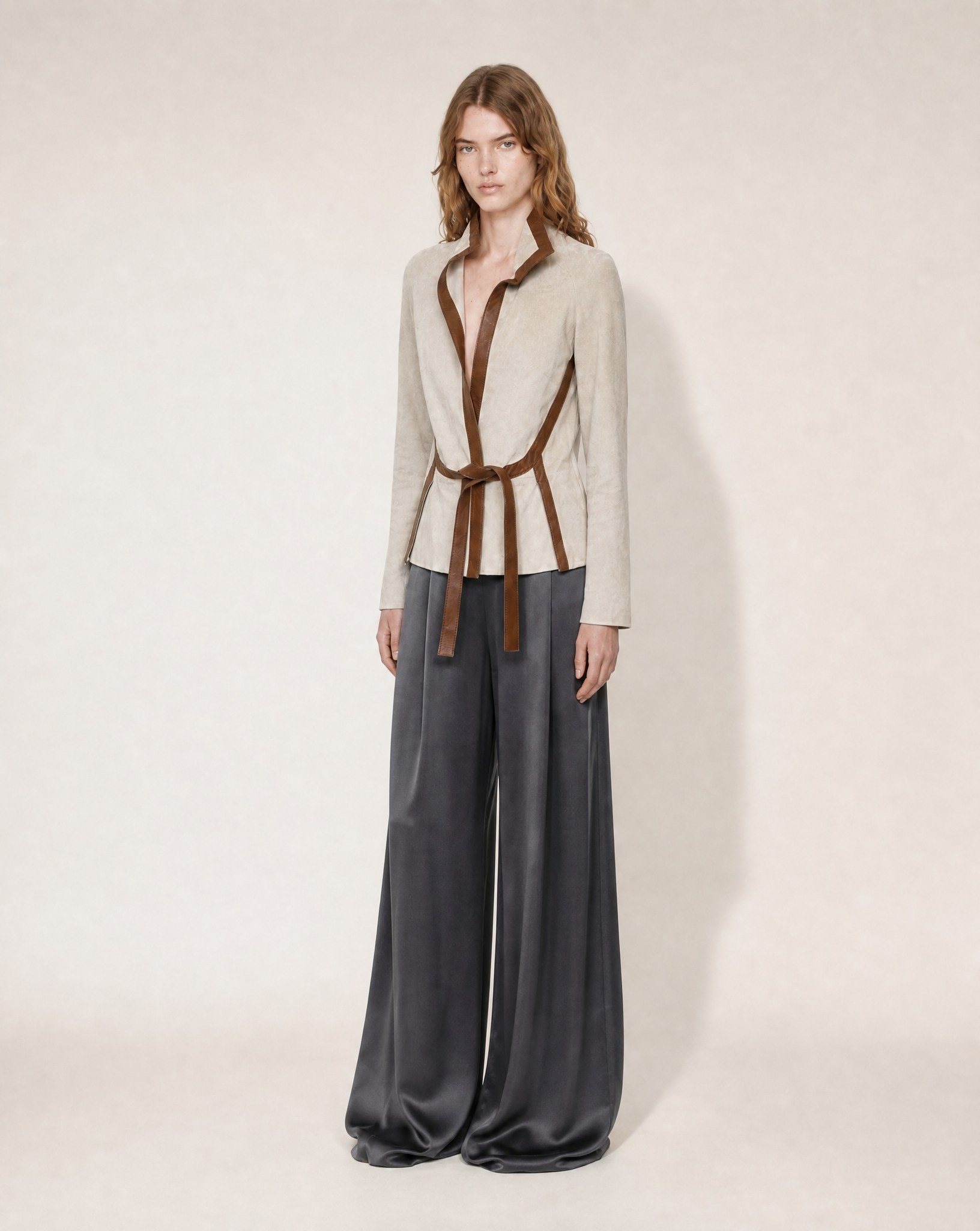Documented Valentino F/W 2001 Suede Leather Trim Wrap Jacket