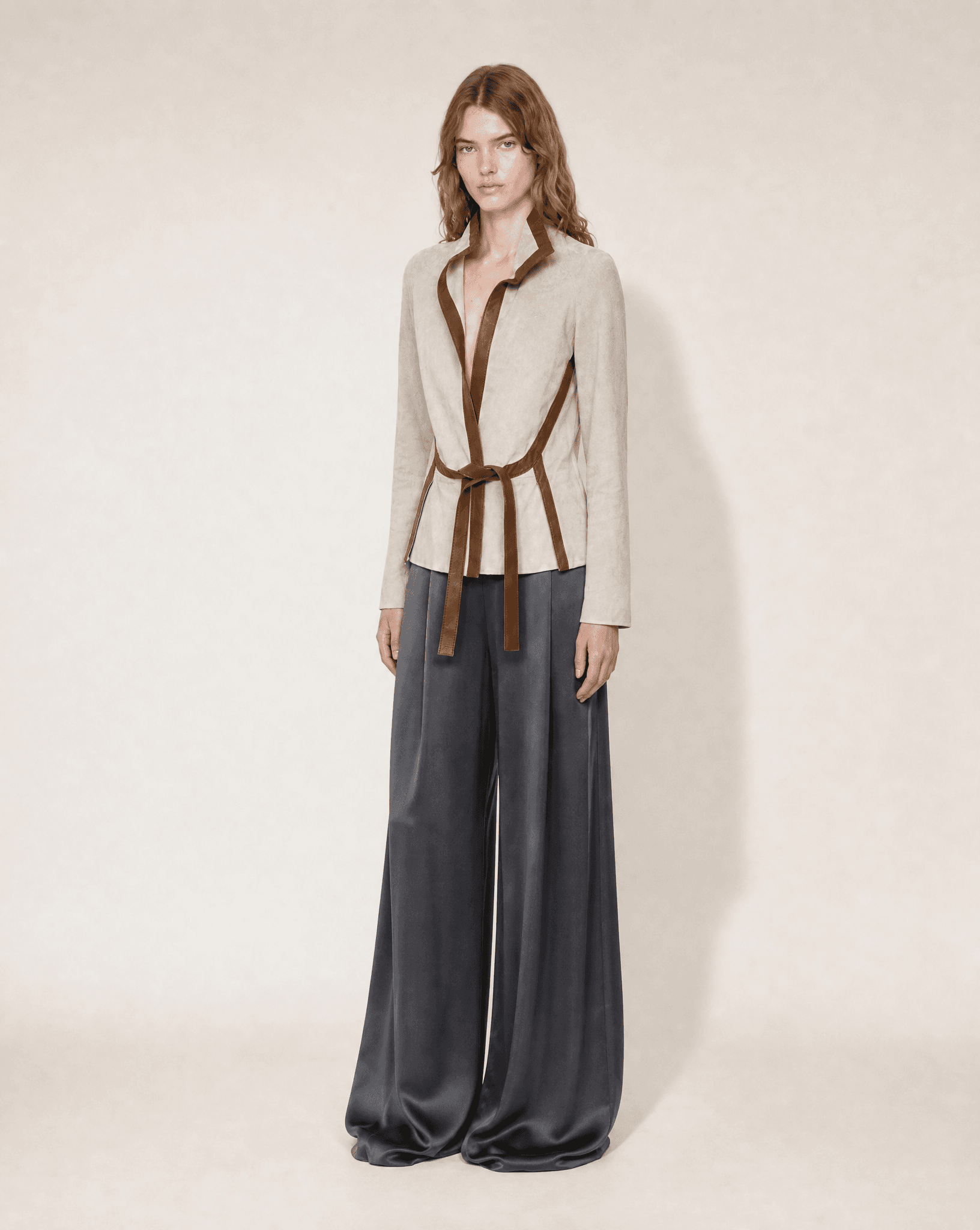 Documented Valentino F/W 2001 Suede Leather Trim Wrap Jacket