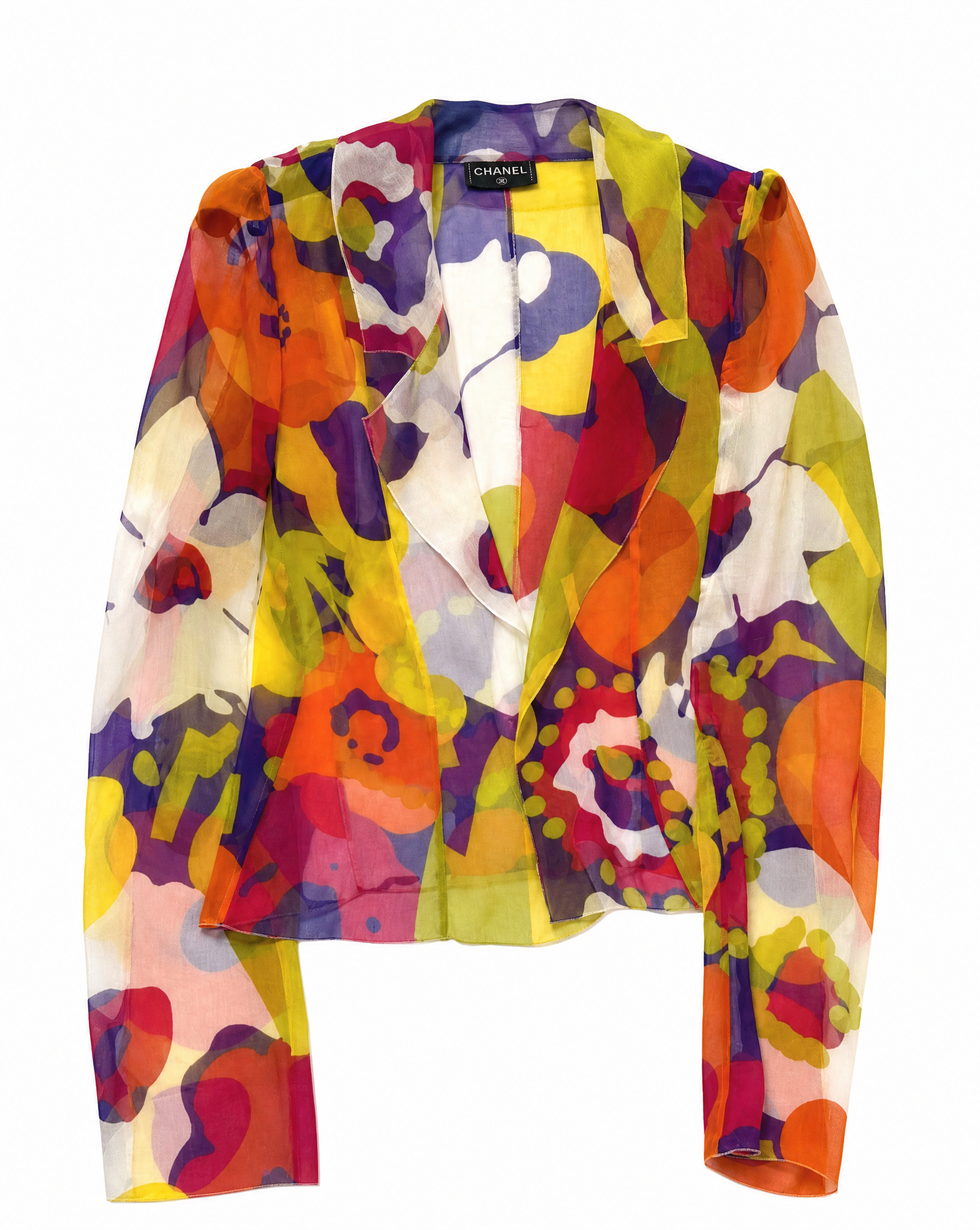 2000s Vintage Chanel Floral Silk Chiffon Blouse