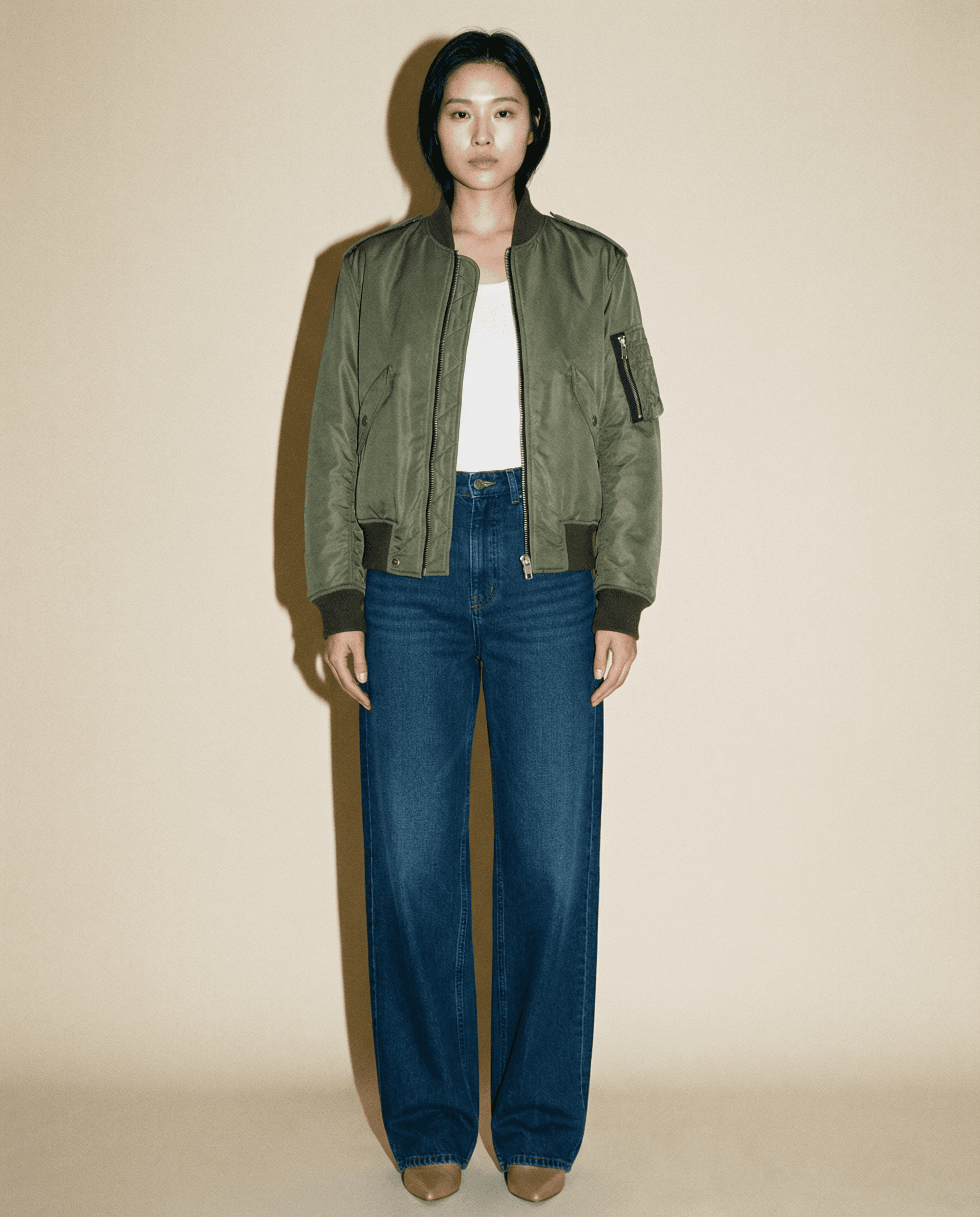 Saint Laurent MA-1 bomber jacket in khaki nylon with ribbed hem and zip closure Mezzanotte Madrid