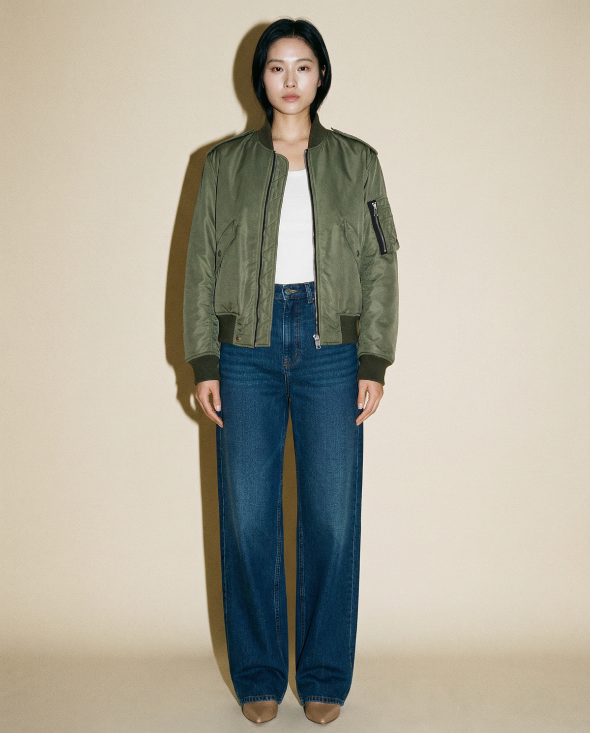 Saint Laurent MA-1 bomber jacket in khaki nylon with ribbed hem and zip closure Mezzanotte Madrid