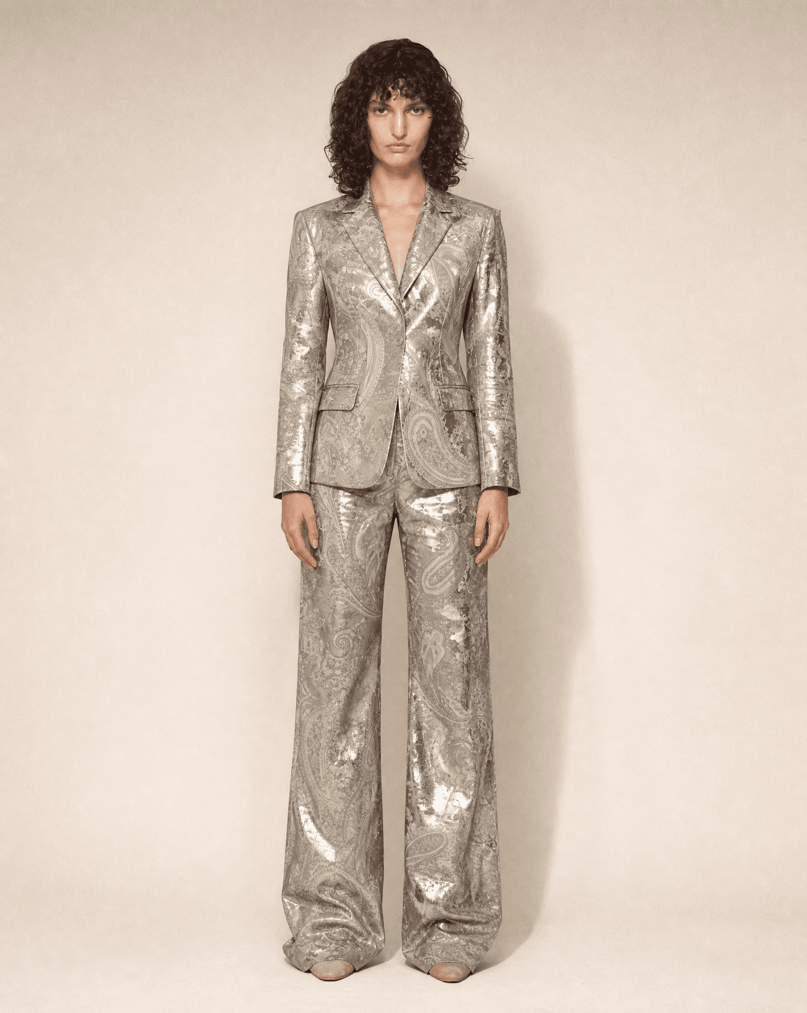 Thierry Mugler Metallic Paisley Jacquard Blazer & Trouser Suit, Late 1990s–2000s.
