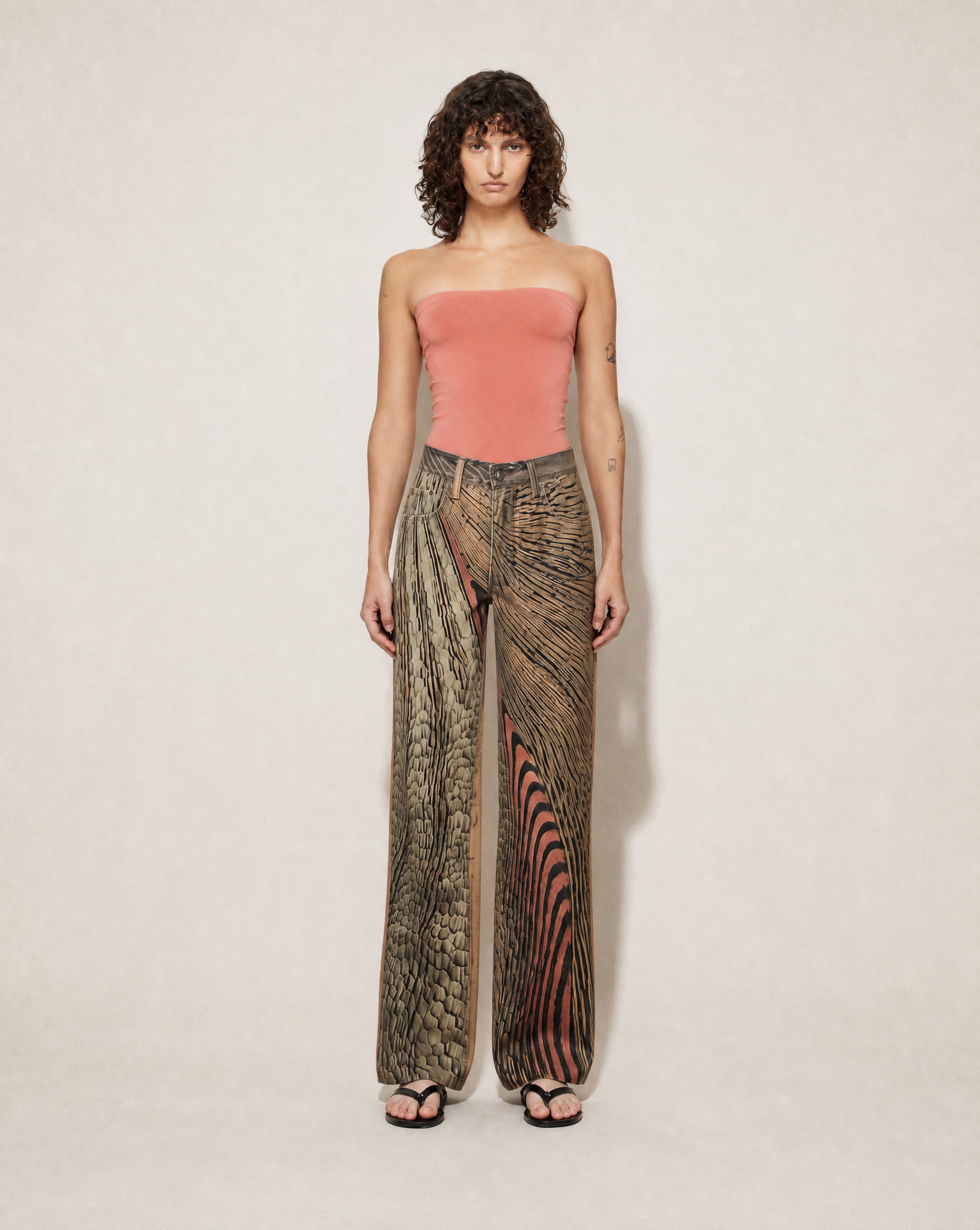 ARCHIVAL EARLY 2000S PSYCHEDELIC MIXED-PRINT WIDE-LEG JEANS — ROBERTO CAVALLI
