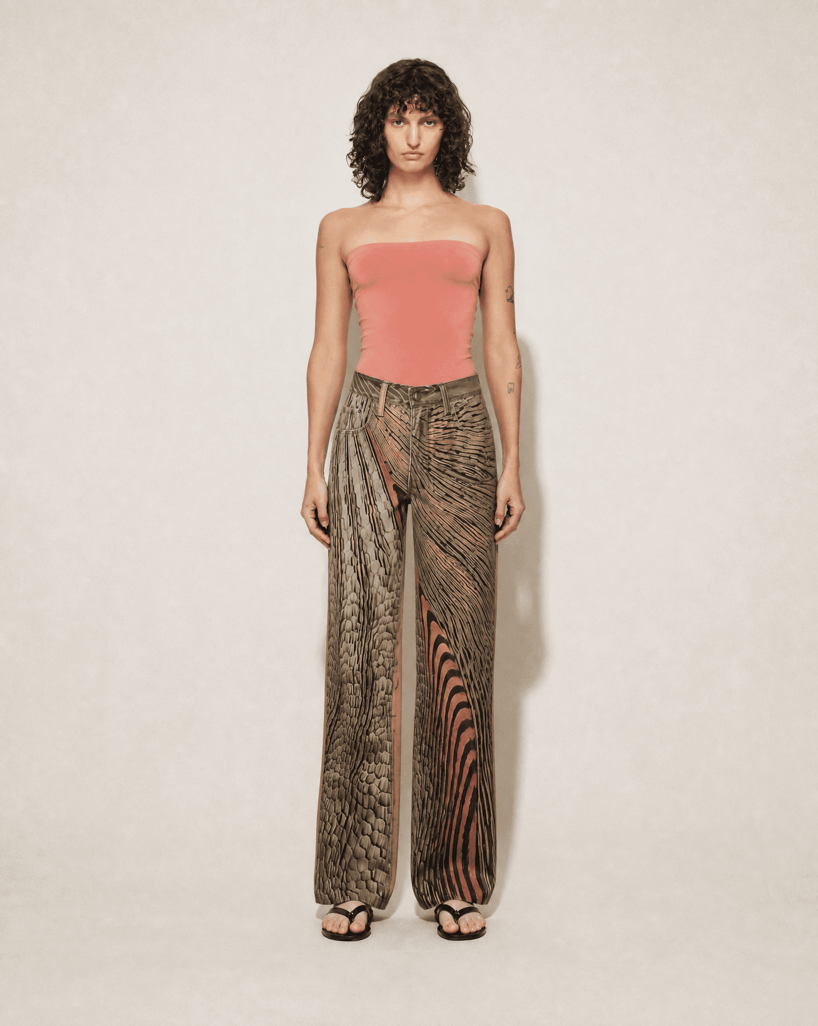 ARCHIVAL EARLY 2000S PSYCHEDELIC MIXED-PRINT WIDE-LEG JEANS — ROBERTO CAVALLI