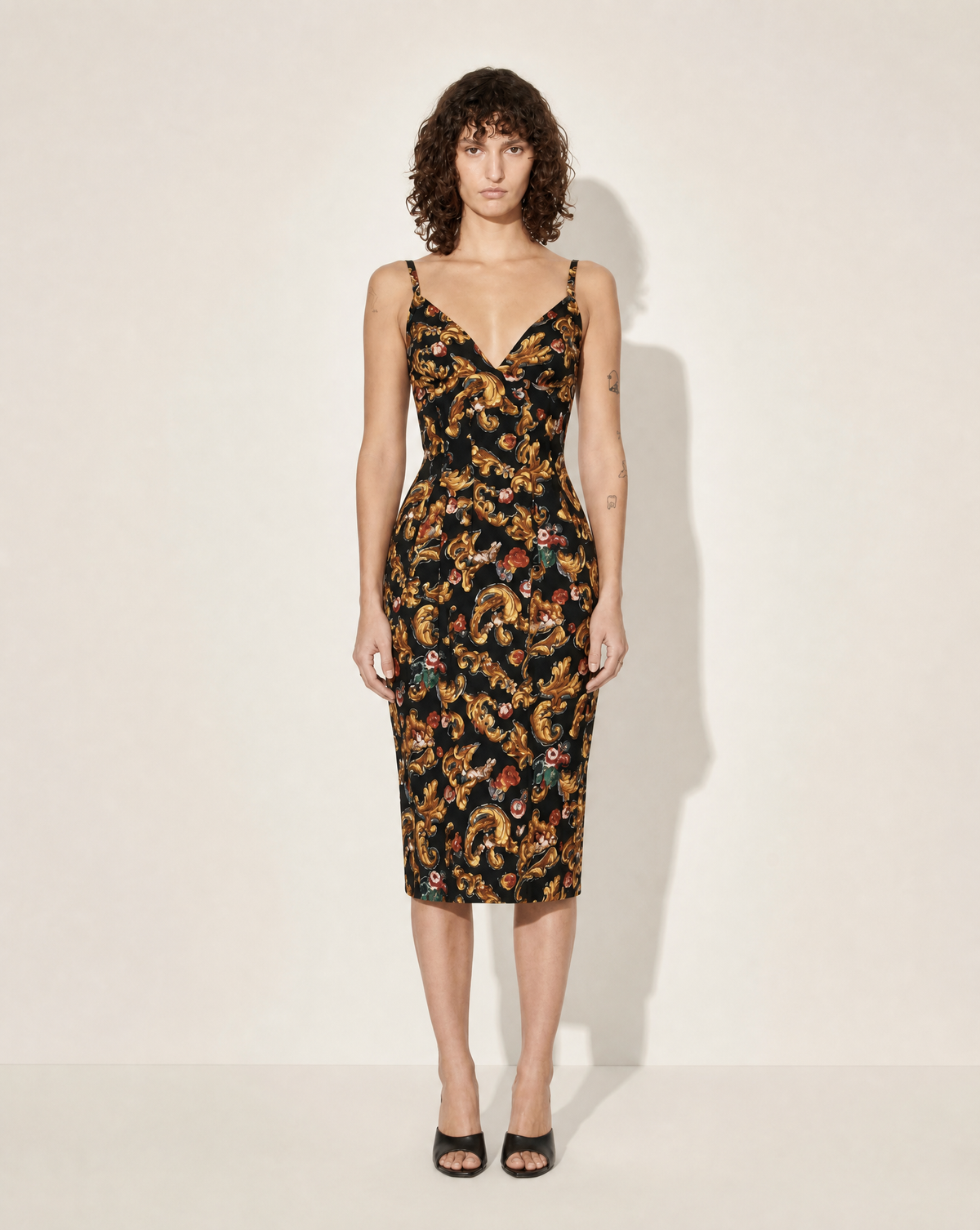 Archival Baroque Paisley Sheath Dress, 1990s