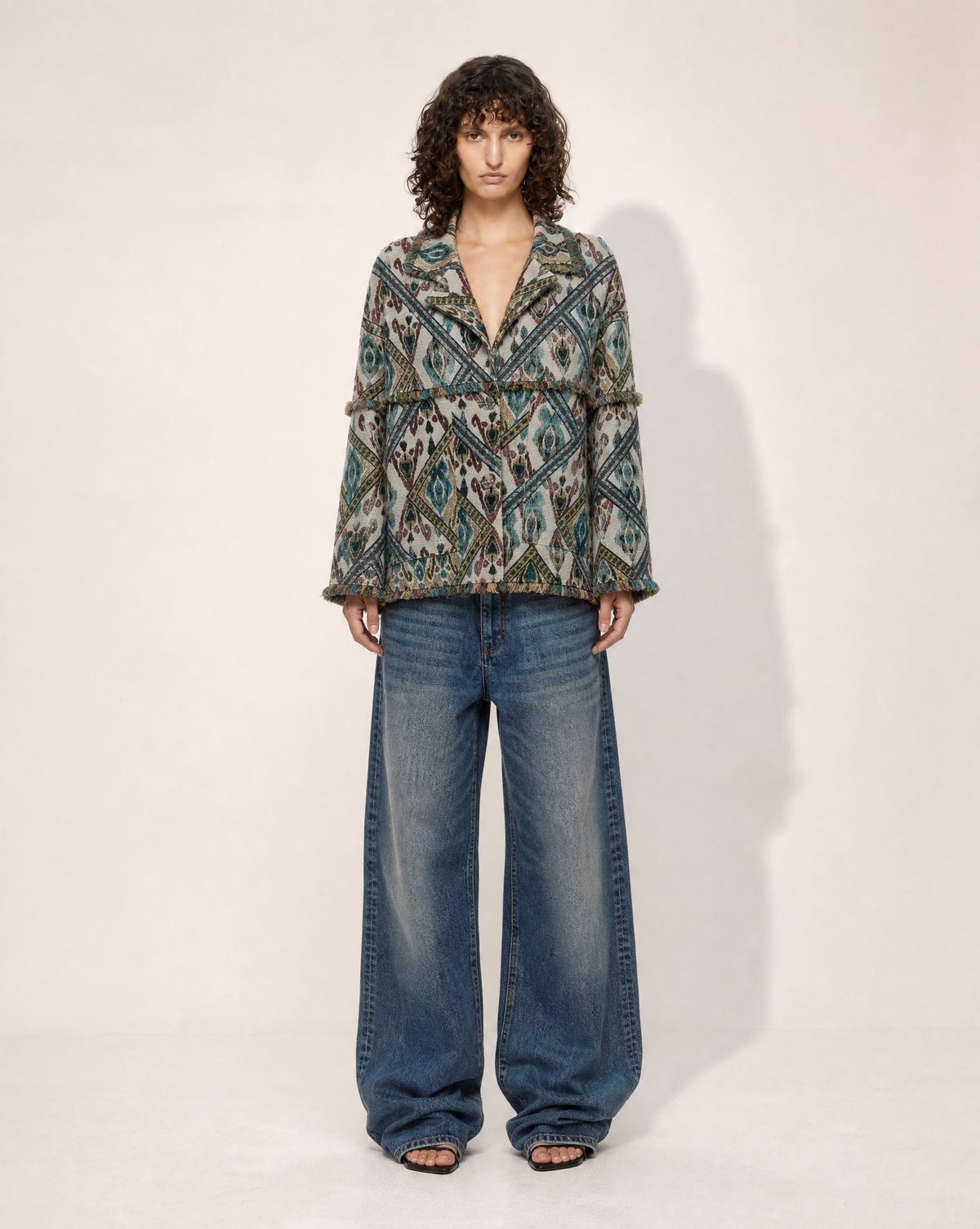 CONTEMPORARY Artisanal Ikat Jacquard Cropped Jacket