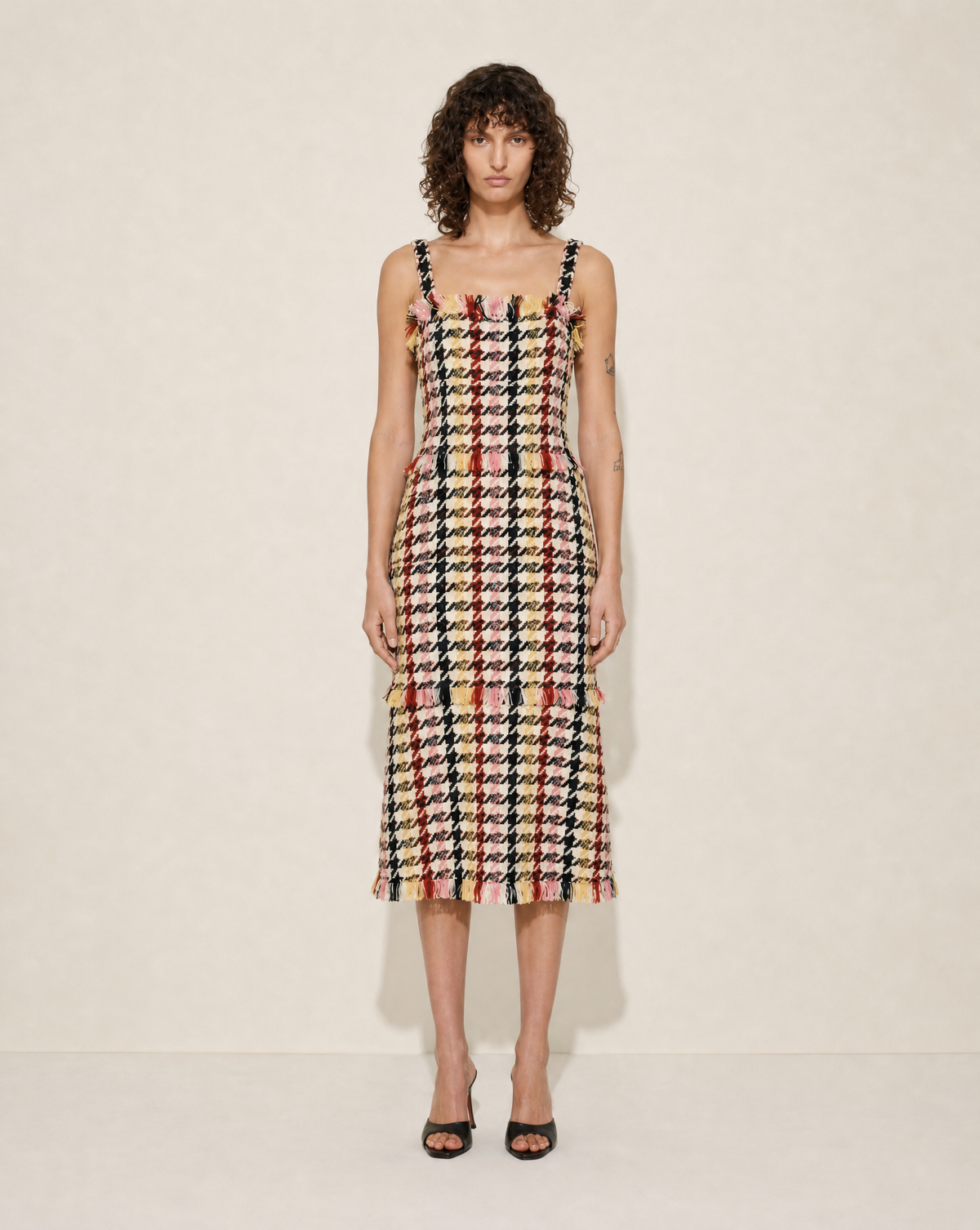 Multicolor Houndstooth Tweed Midi Dress, Spring 2024