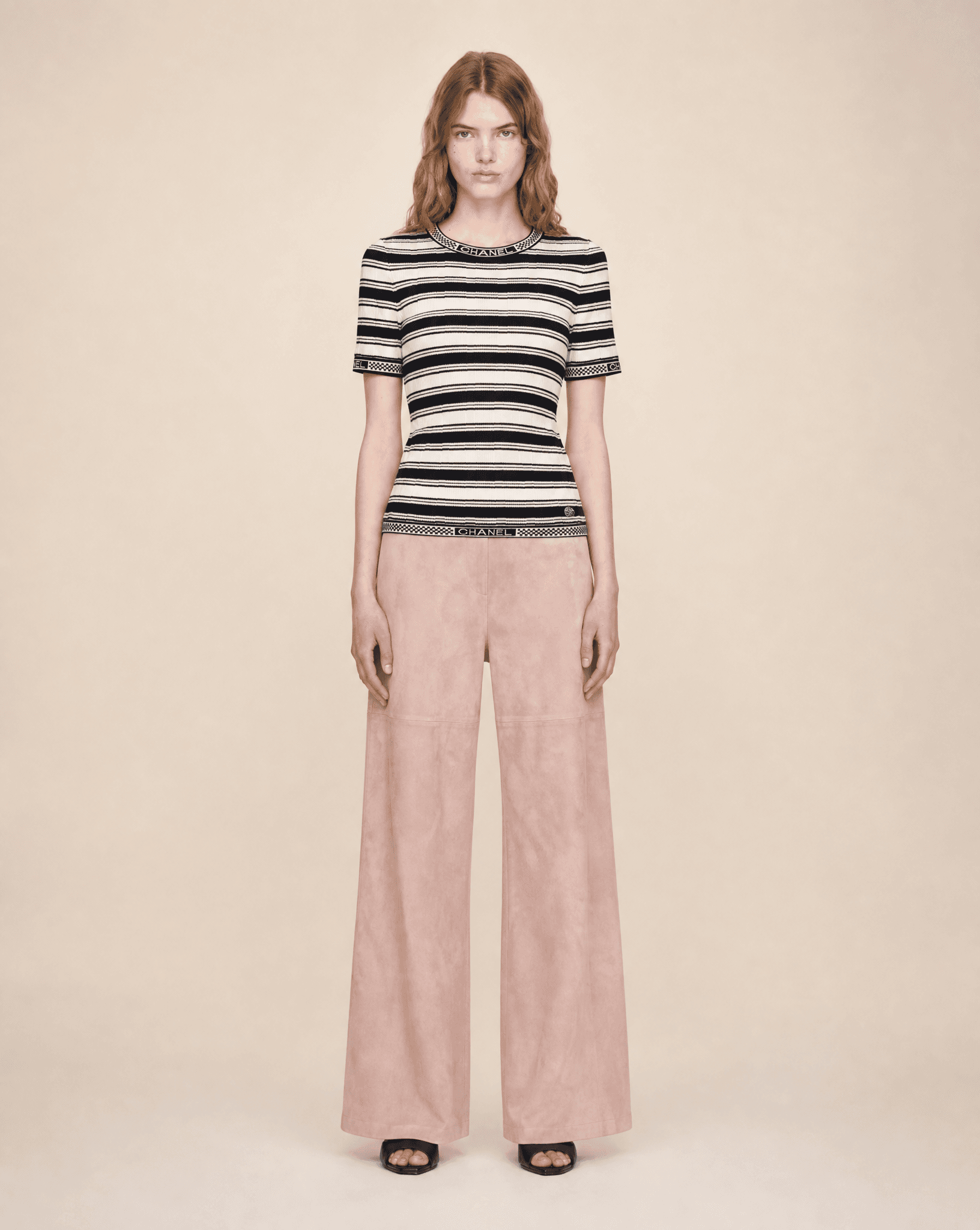 Runway Chanel by Karl Lagerfeld Logo Trim Ribbed Knit Top, Cruise 2020