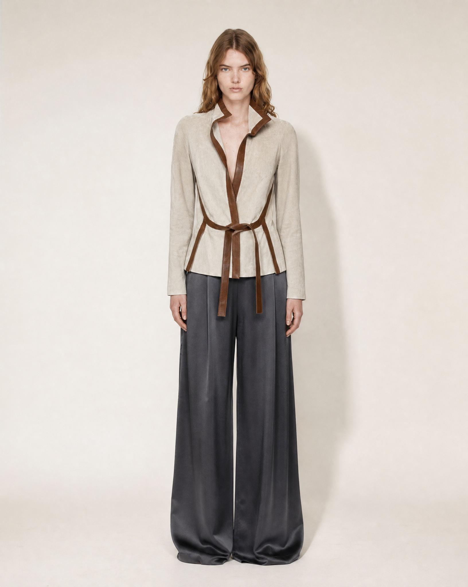 Documented Valentino F/W 2001 Suede Leather Trim Wrap Jacket