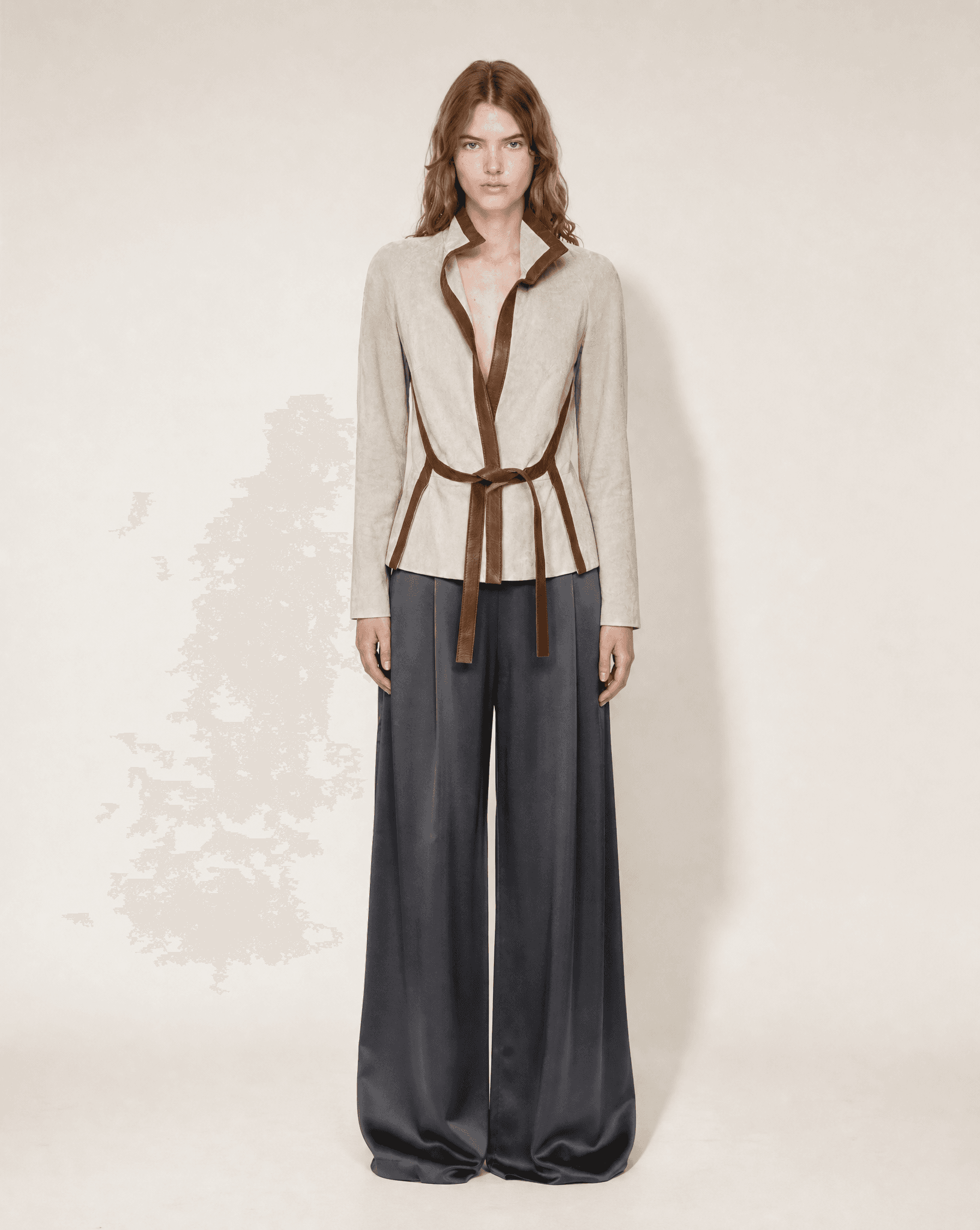 Documented Valentino F/W 2001 Suede Leather Trim Wrap Jacket