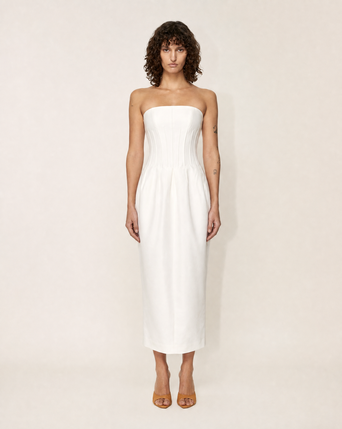 "Audra" Silk-Wool Strapless Tea-Length Gown, S/S 2018