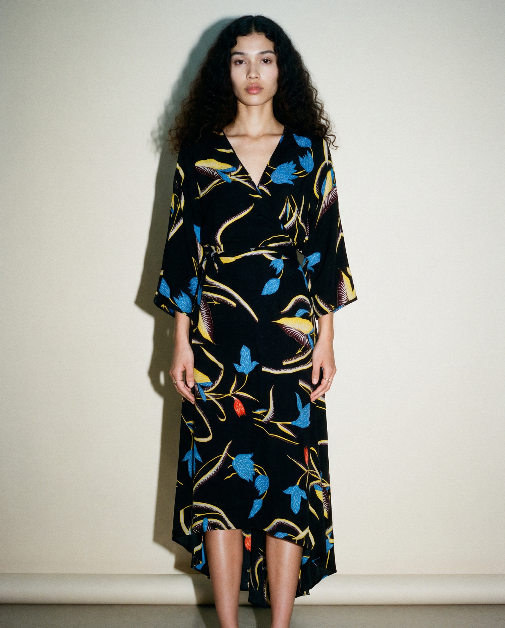 Black Silk Print Wrap Dress