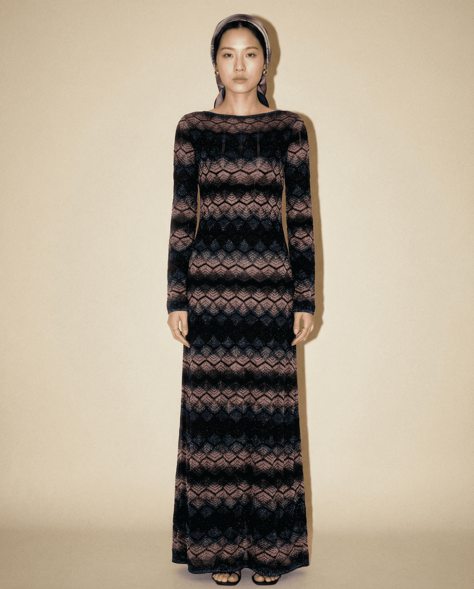 Missoni metallic zigzag knit maxi dress with open back Mezzanotte Madrid