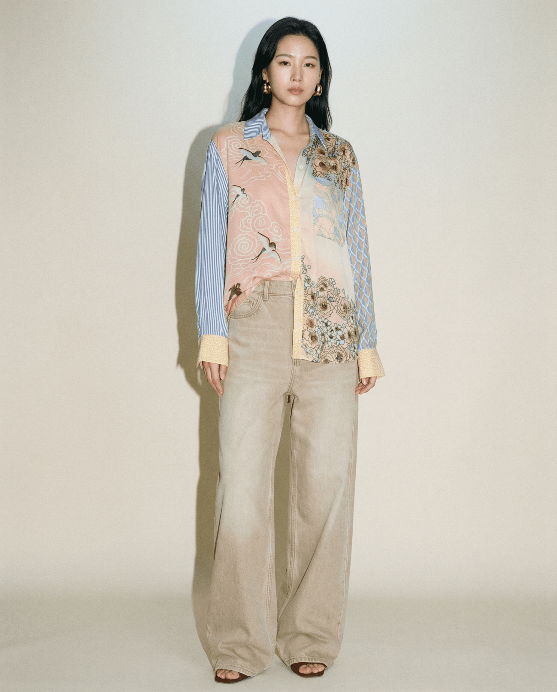 ME369 Artistic Rose Print Shirt and Skirt Set | Mezzanotte.