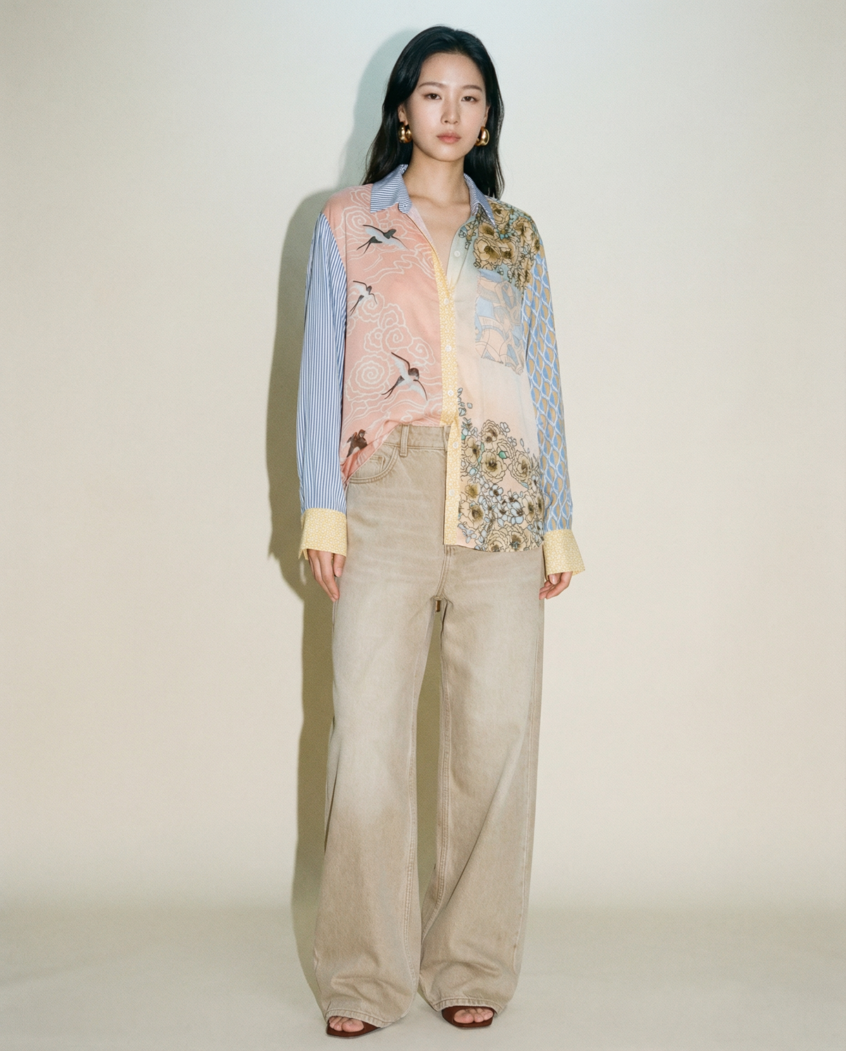 ME369 Artistic Rose Print Shirt and Skirt Set | Mezzanotte.