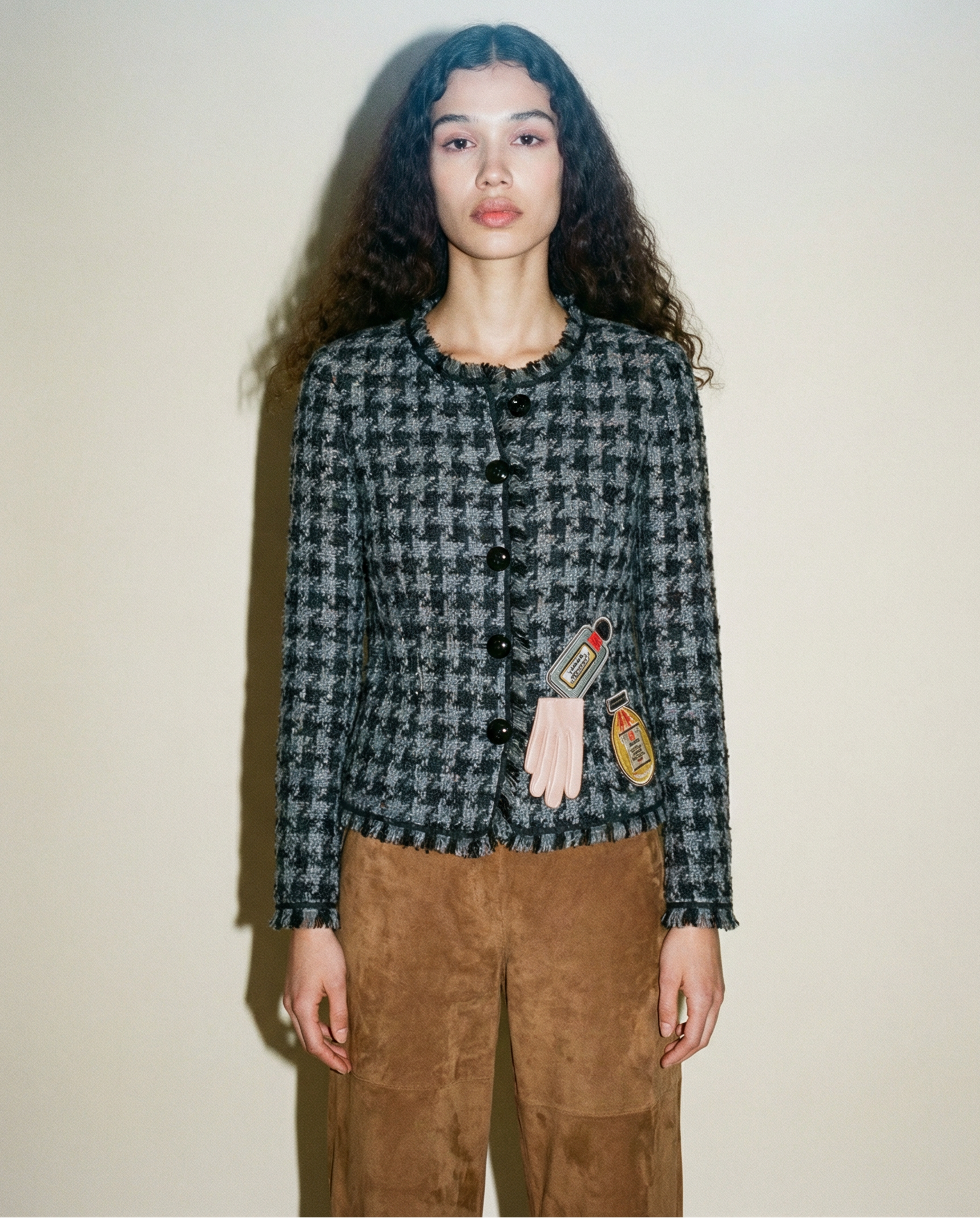 Vintage Checkerboard Tweed Blazer with Novelty Pocket Appliqués — Era circa 1990