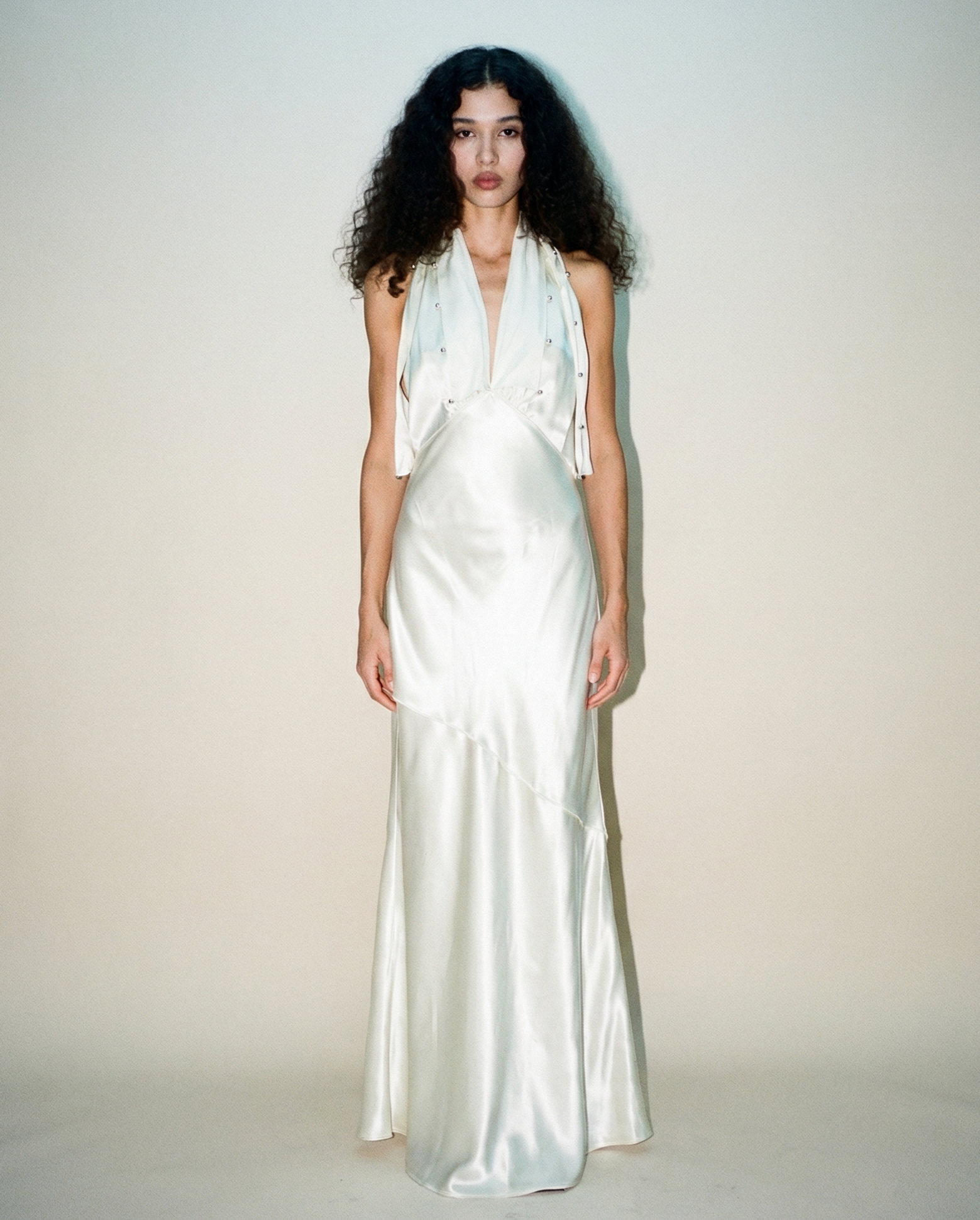 Silk Halter Neck Bias Cut Maxi Dress