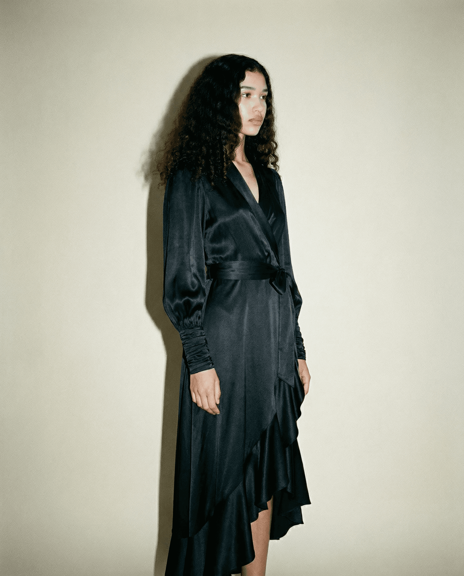 Silk Wrap Midi Dress – Anthracite Grey.