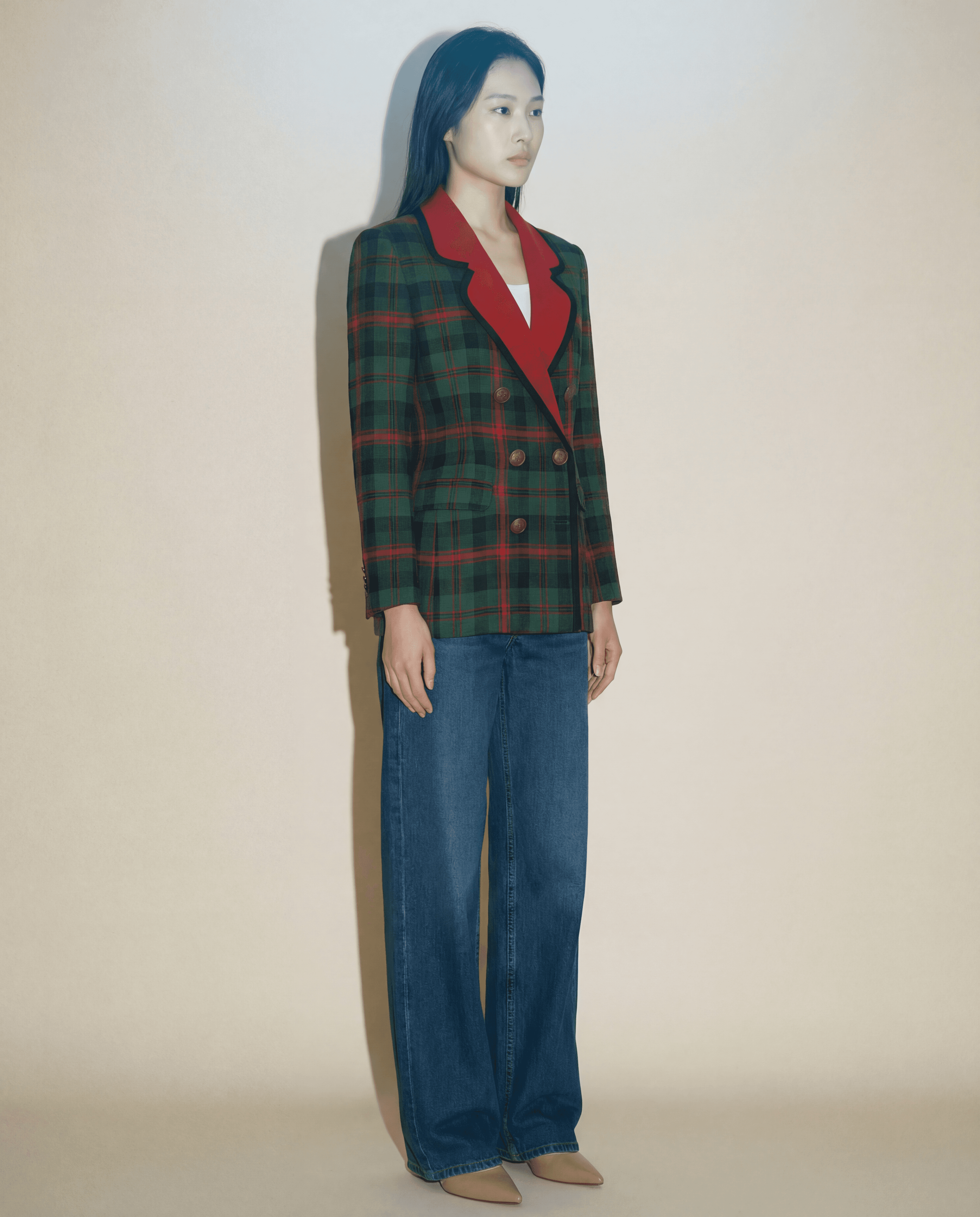 Rare Tartan Wool Blazer with Red Lapels, Late 80s/90s.