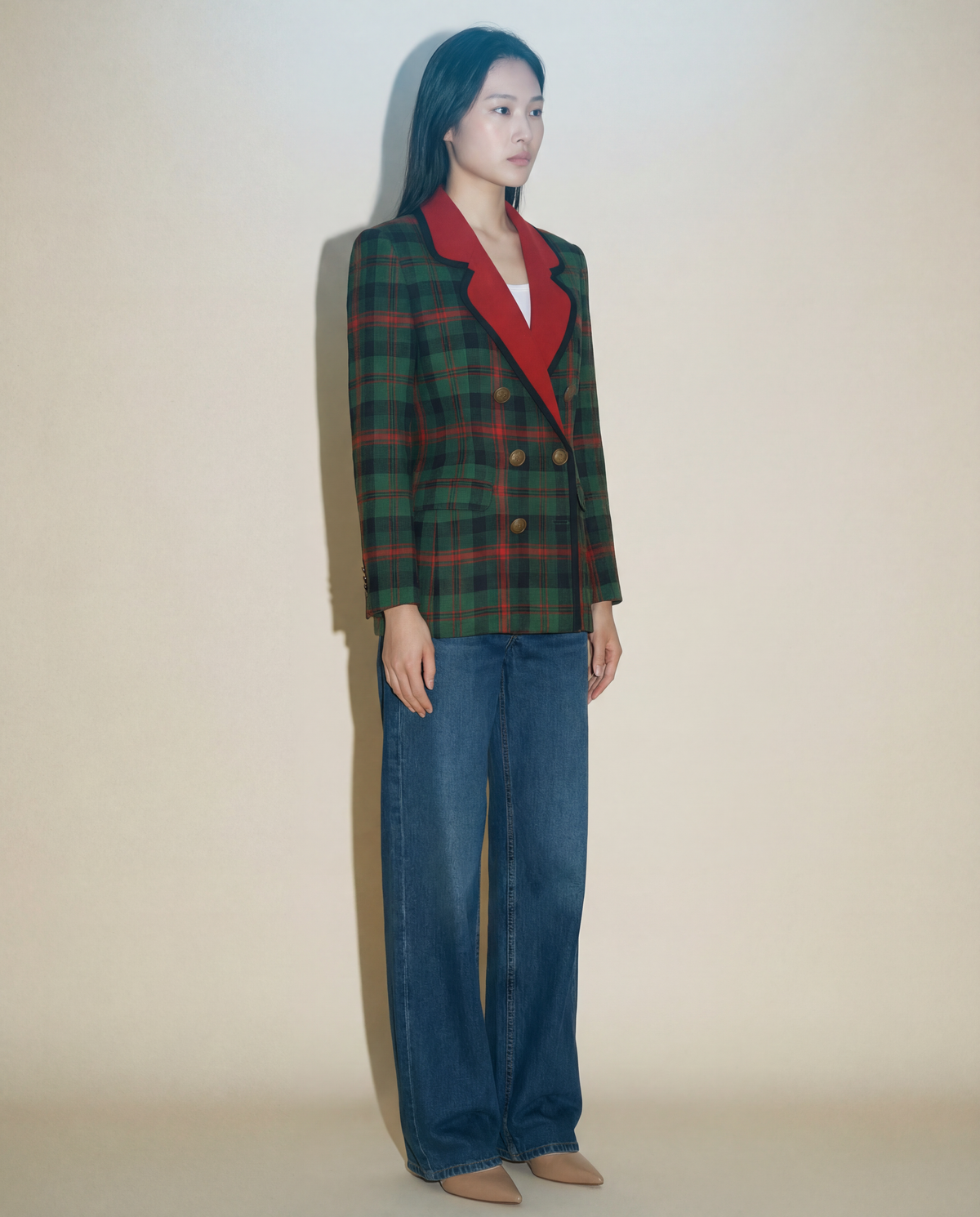 Rare Tartan Wool Blazer with Red Lapels, Late 80s/90s.