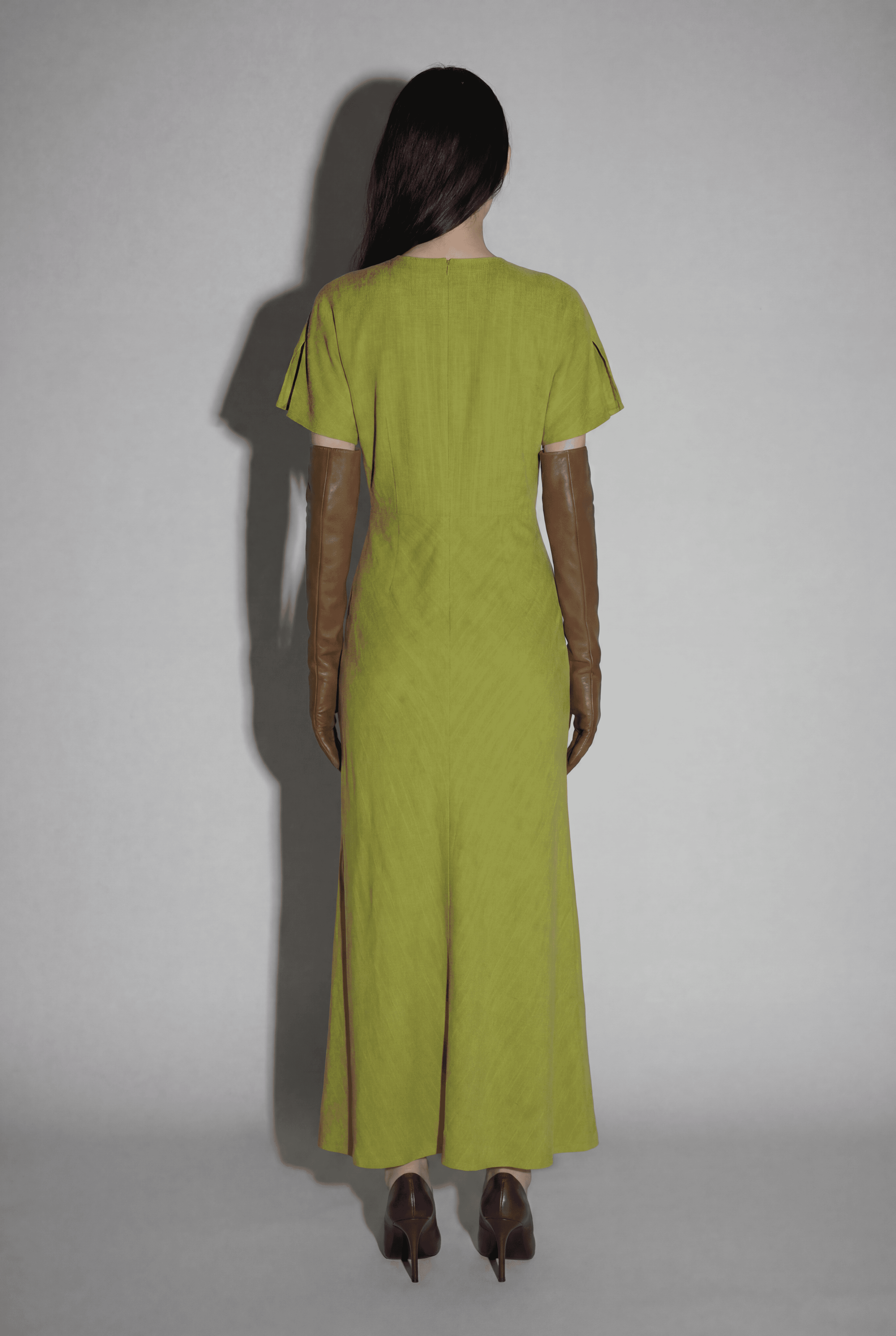 SS 2023 Runway Gathered Midi Dress – Lime Green.