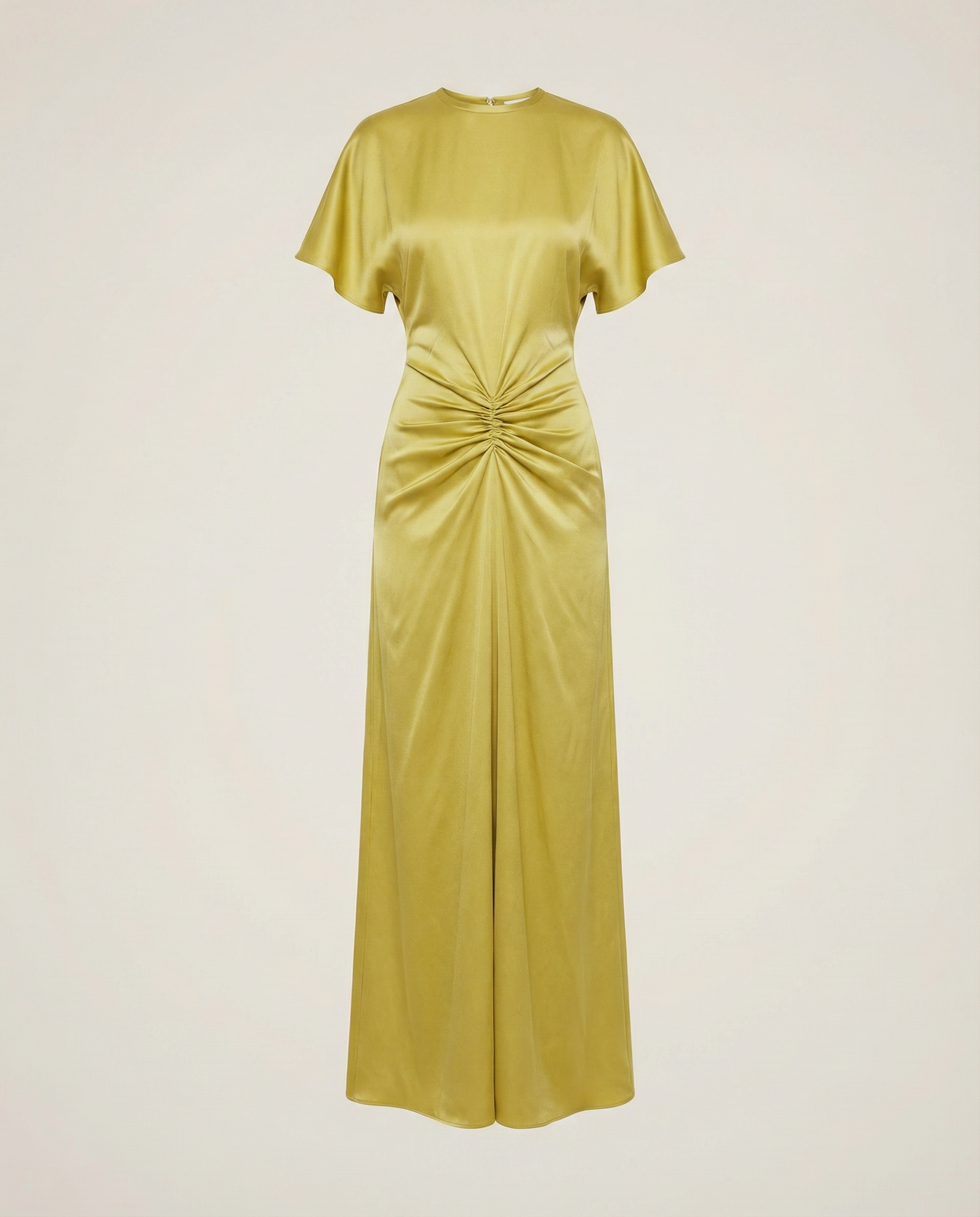 Gathered Waist Satin Gown — Daffodil Yellow Draped Silhouette