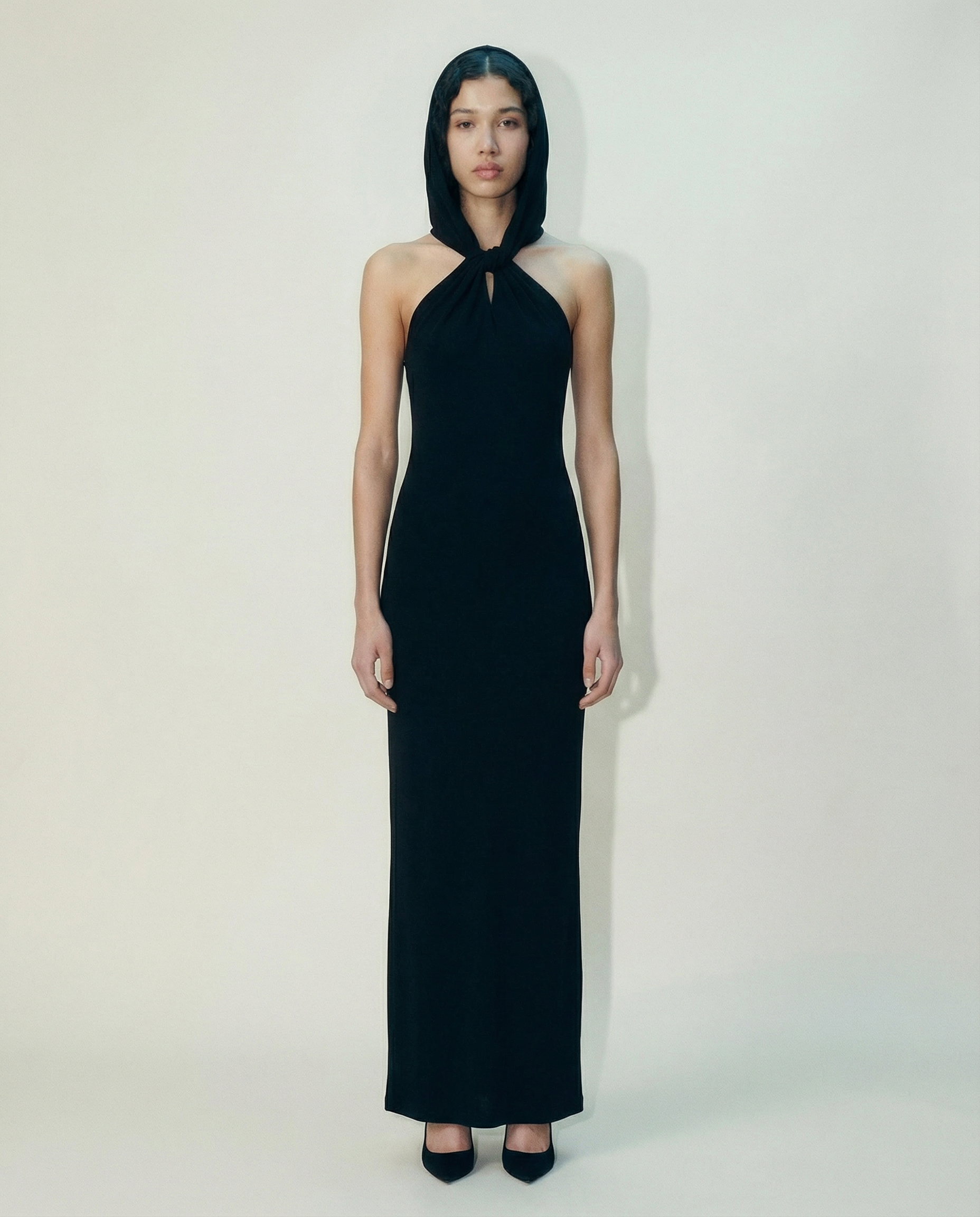Hooded Open-Back Gown — Capuche Draped Silhouette