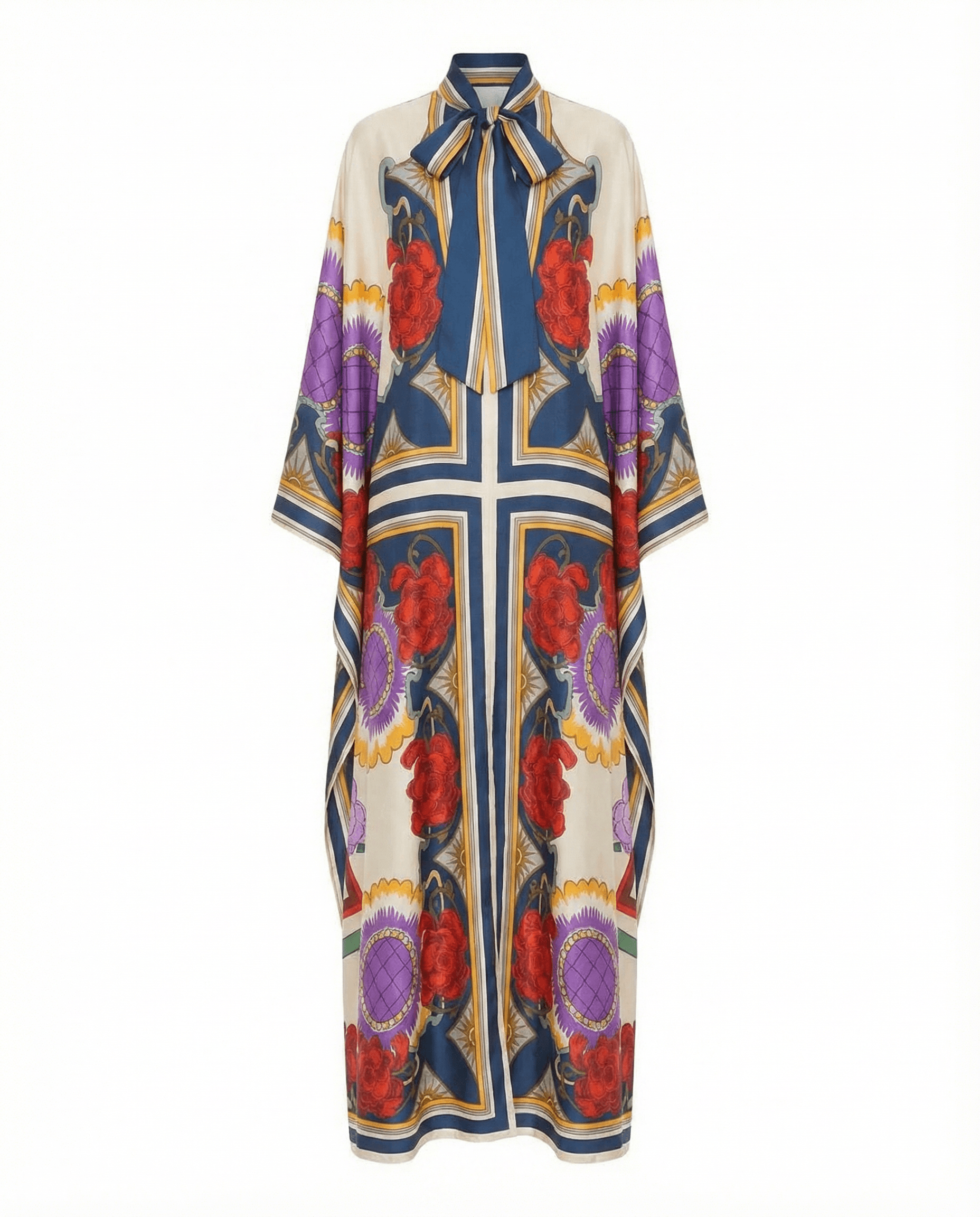 La DoubleJ caftan-style dress with bold geometric panels and flowing silhouette in silk