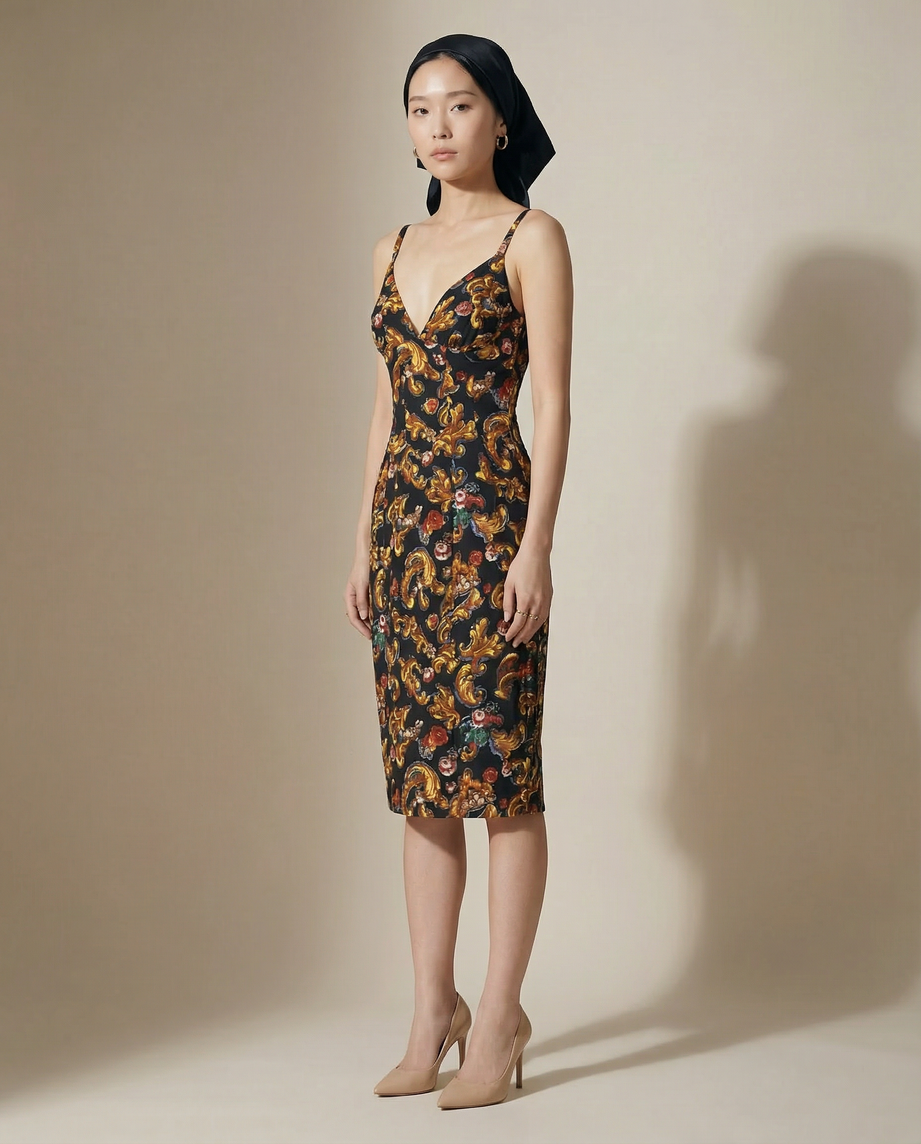 Karl Lagerfeld era Fendi dress with ornate print and body-skimming fit