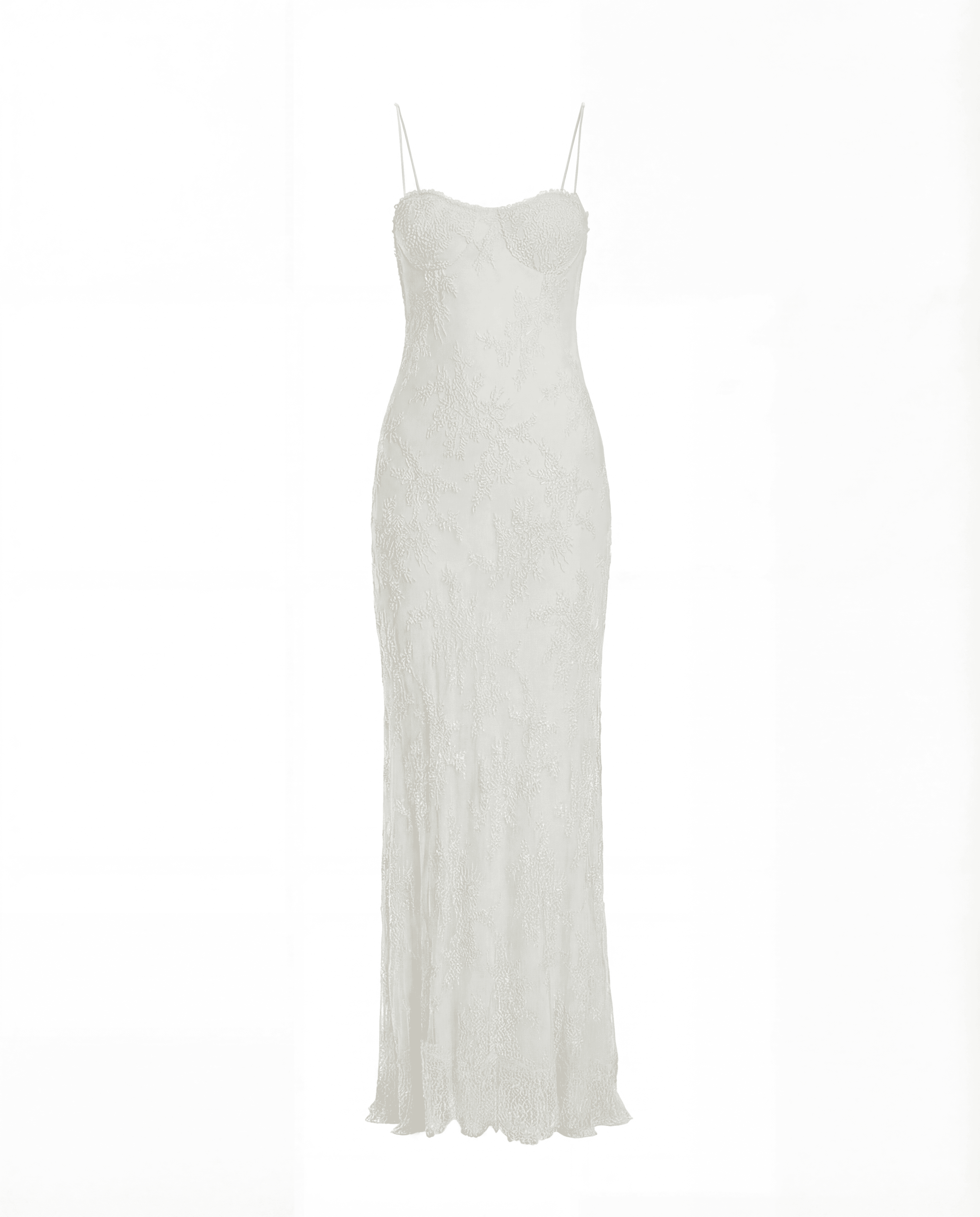 Hand-Beaded French Lace Slip Dress with Pearls.
