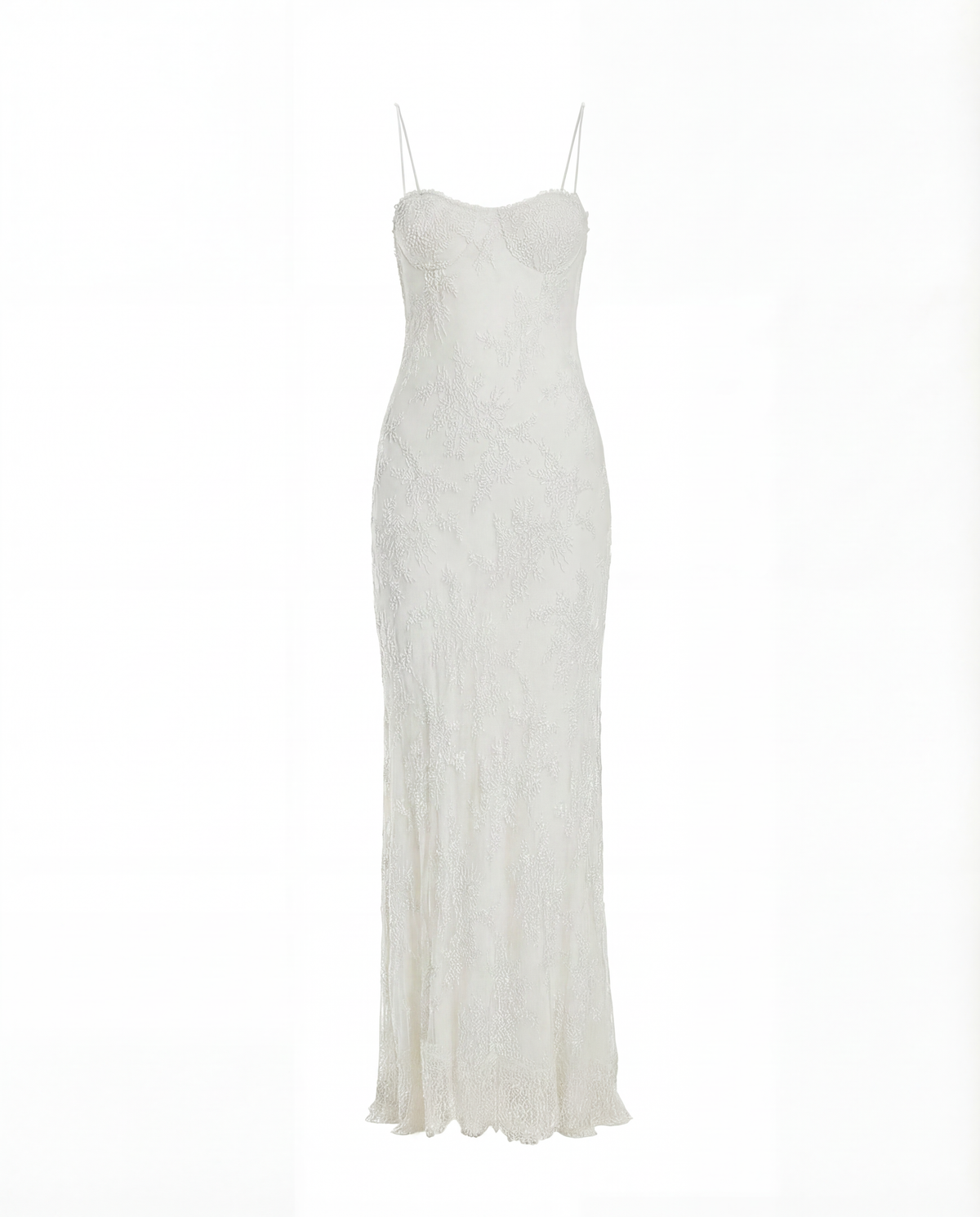 Hand-Beaded French Lace Slip Dress with Pearls.