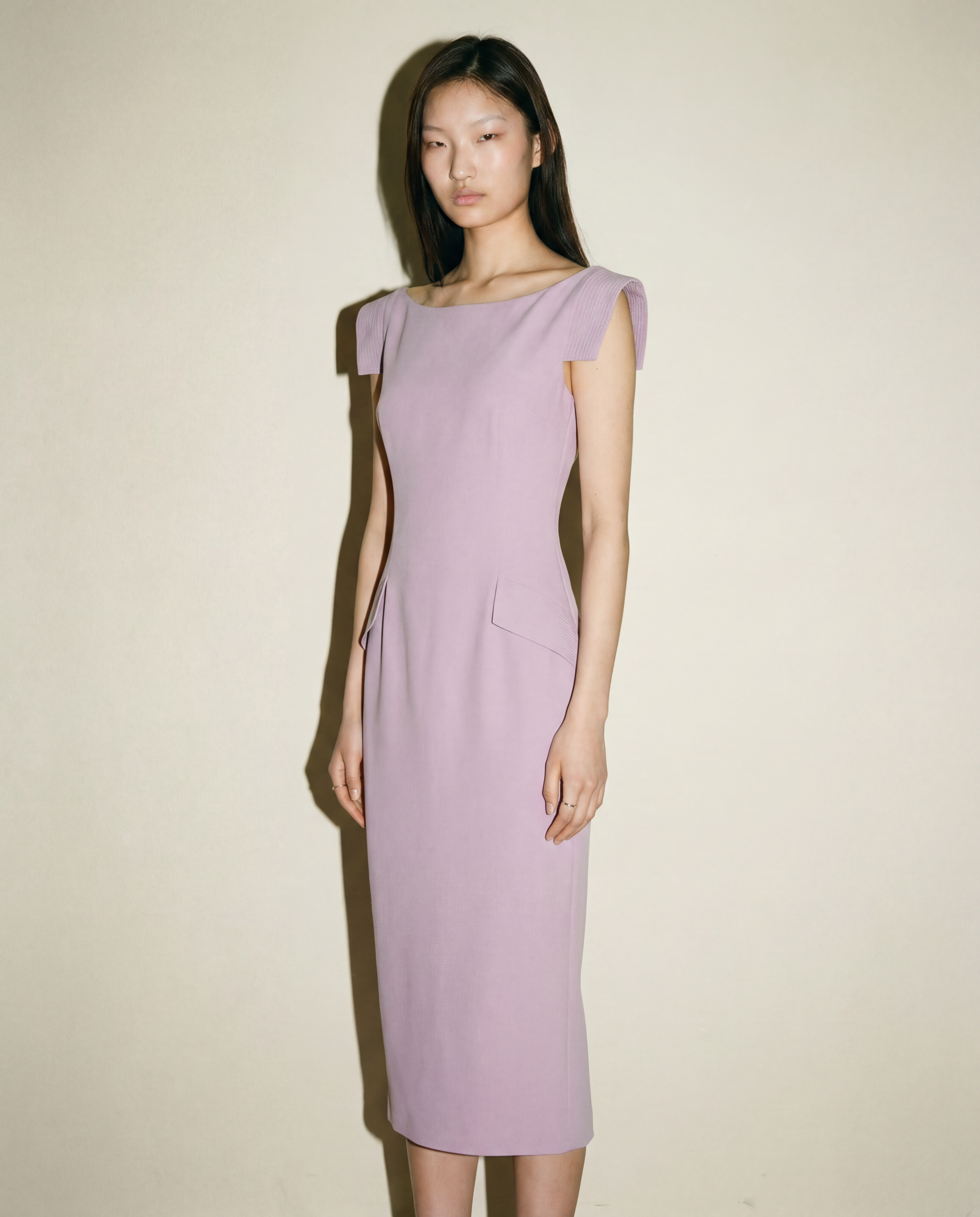 John Galliano era Rose Pink Tailored Midi Dress with Structured Sleeves