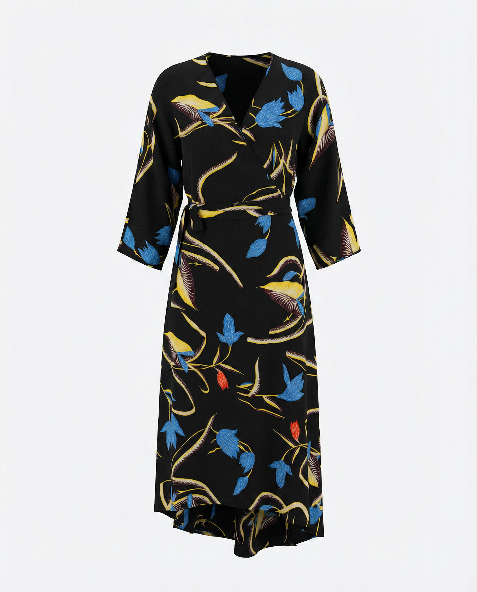 DVF wrap-effect dress with asymmetric hem and flowing silhouette