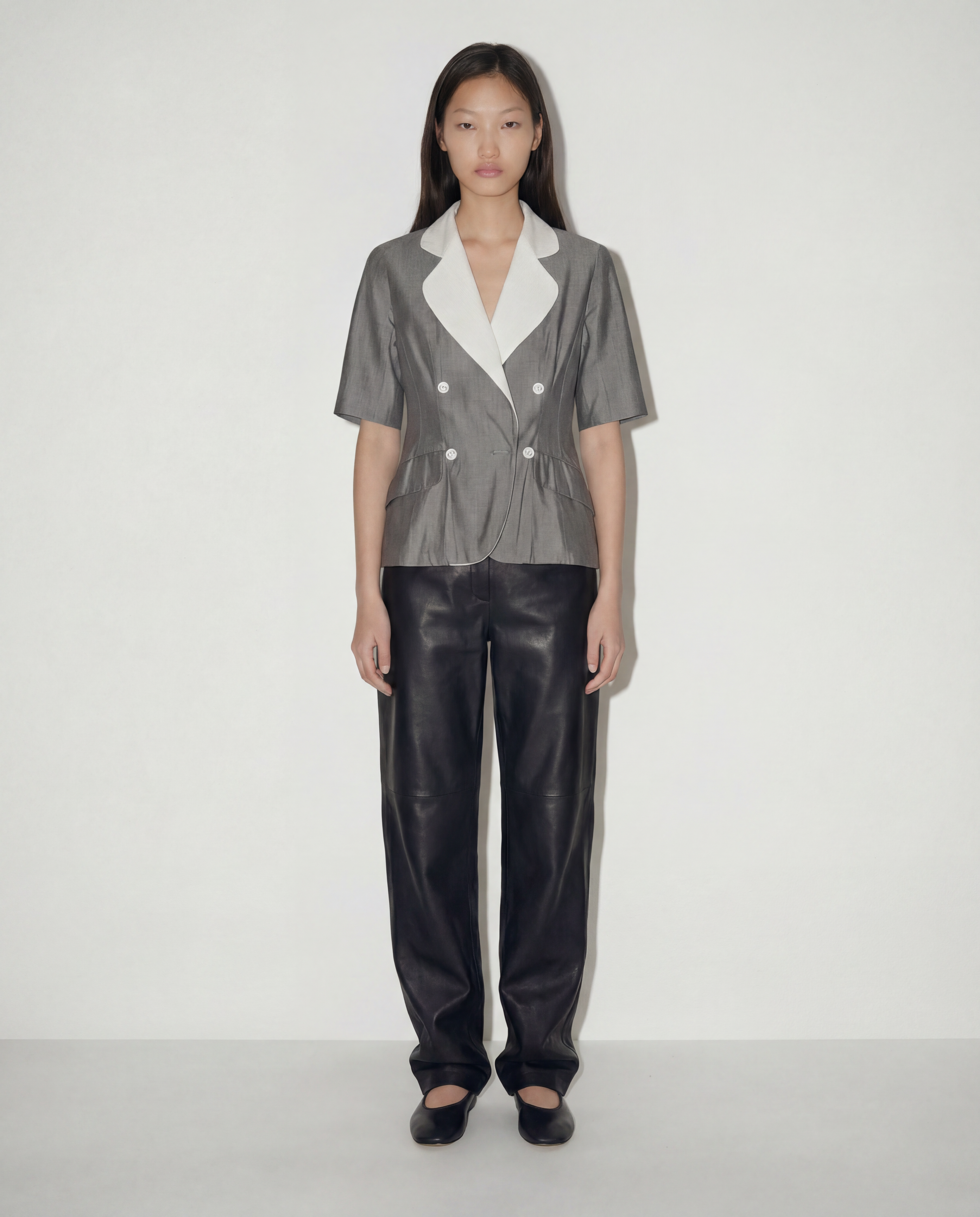 Christian Dior grey blouse with white contrast lapels