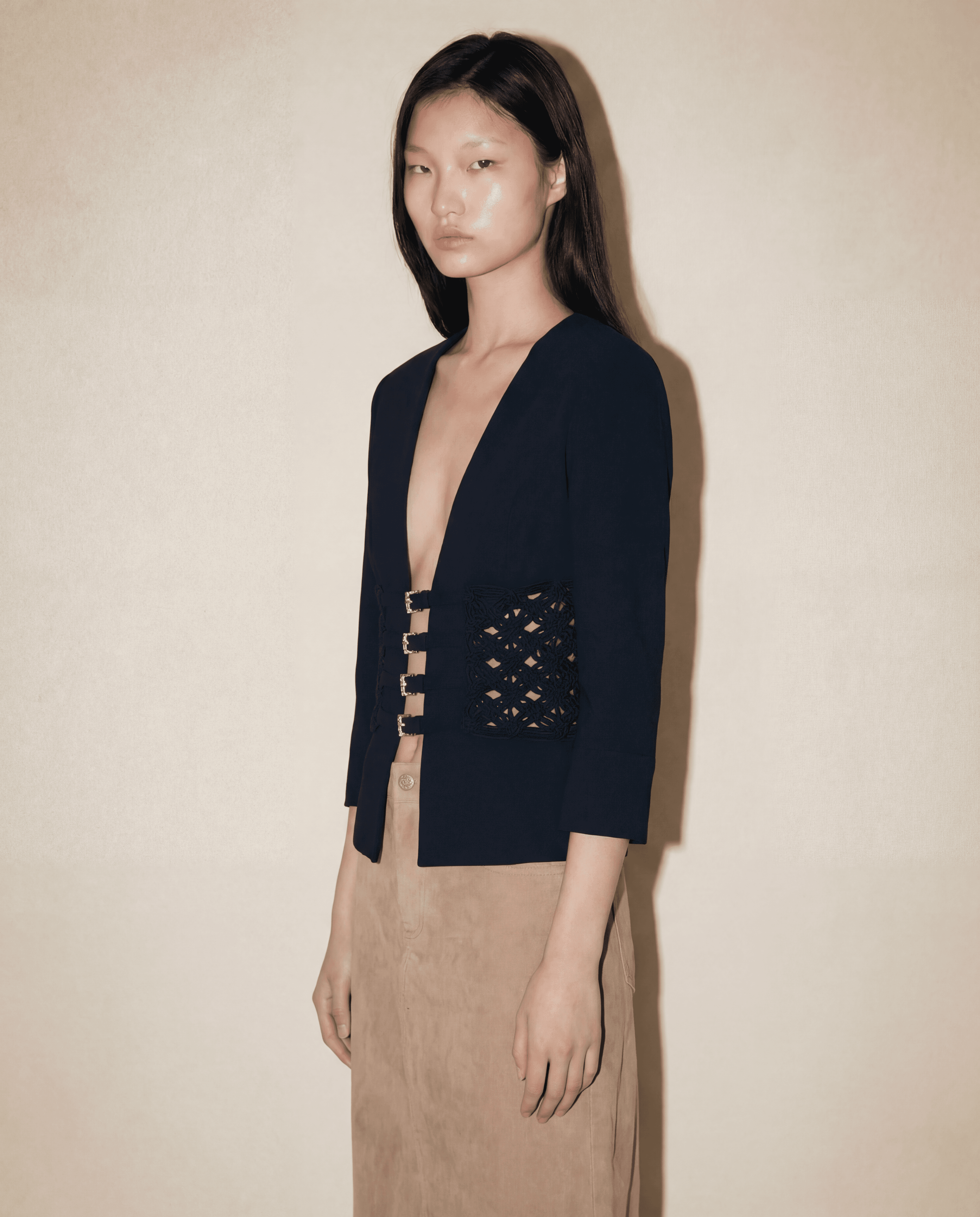 ARCHIVAL Early 2000s Lace-Inset Crystal Buckle Cardigan – Valentino.