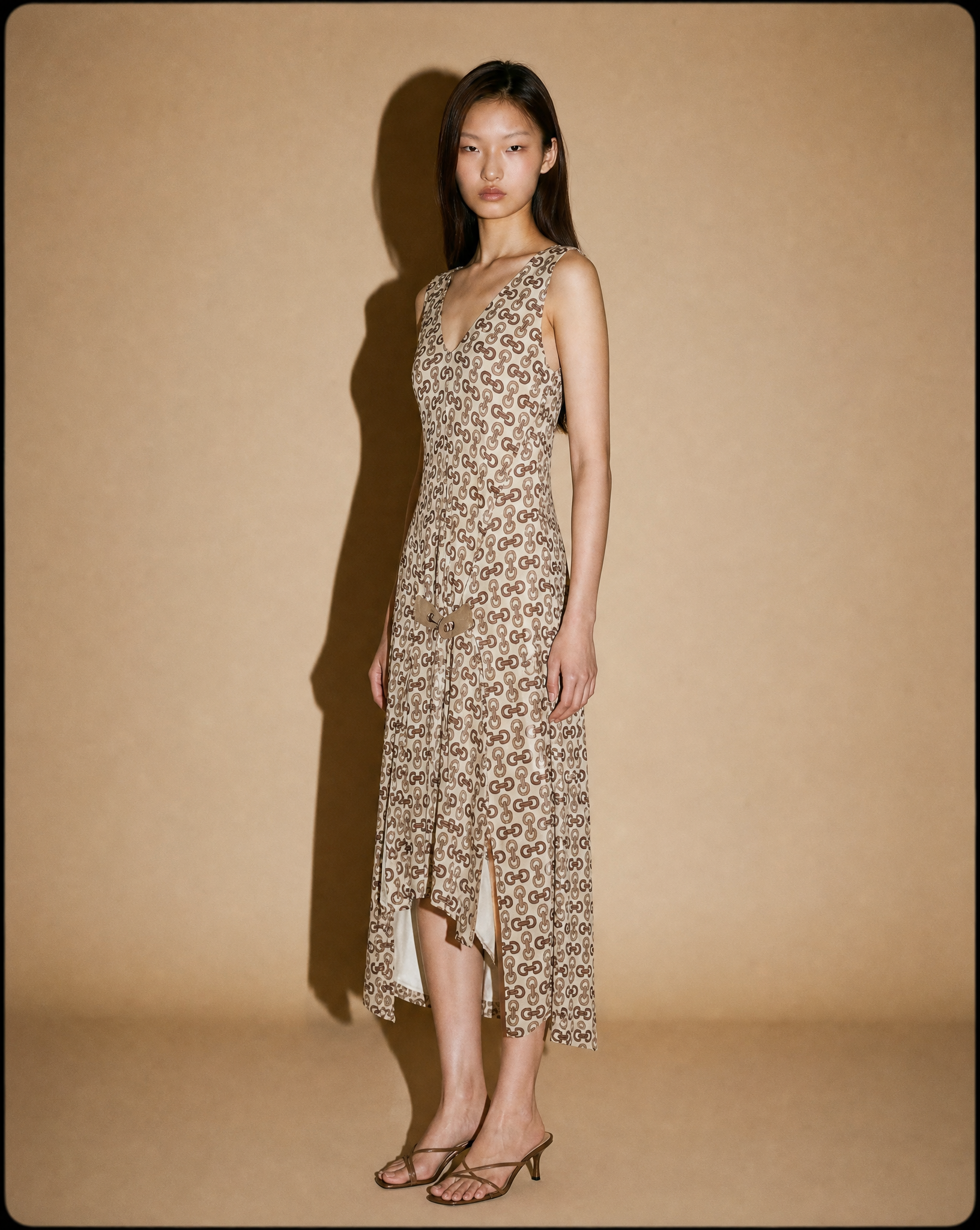 Archival Gucci horsebit print dress with gold buckle waist detail