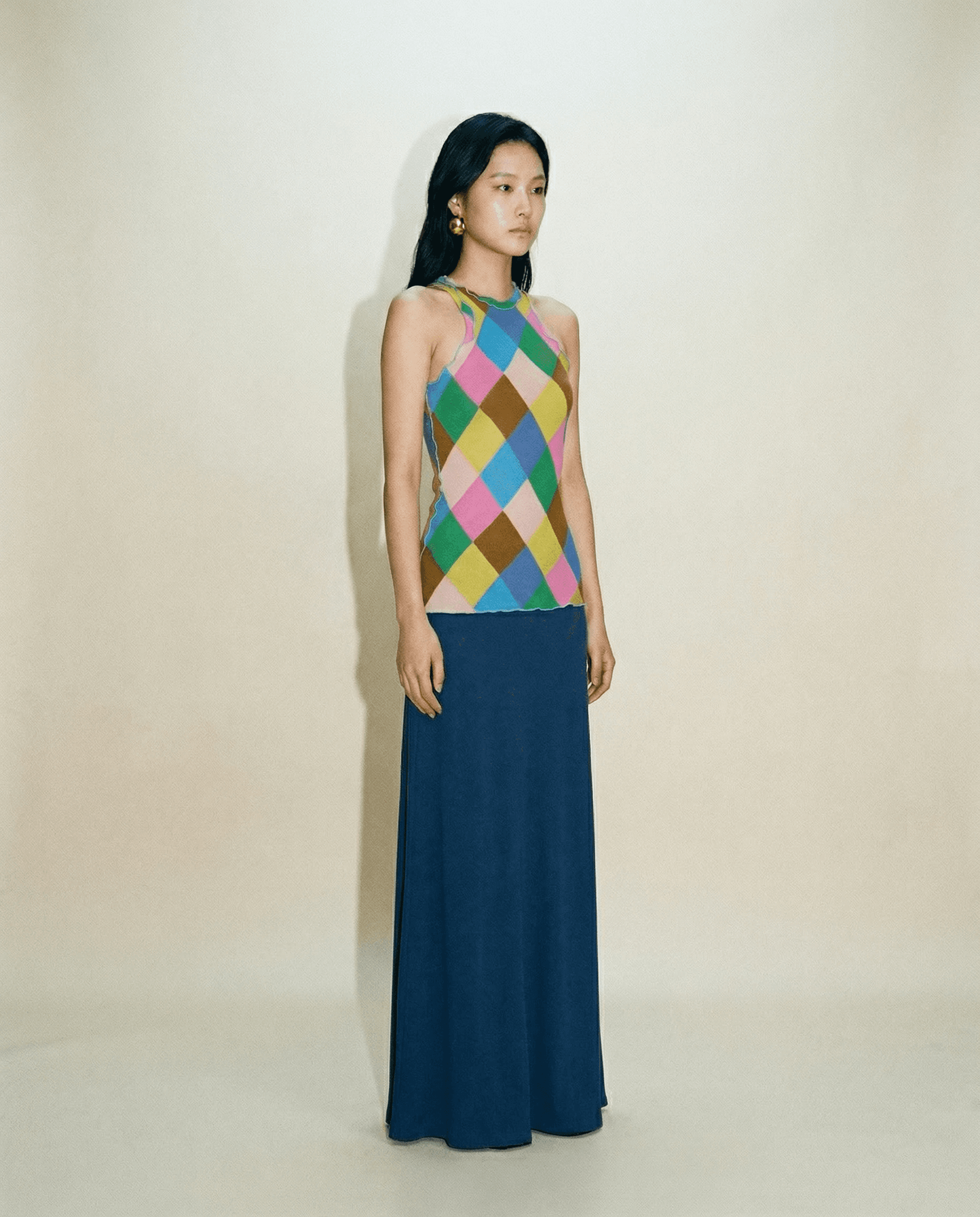 Multicolour argyle halter knit top by Siedrés with fitted silhouette | statement summer fashion piece