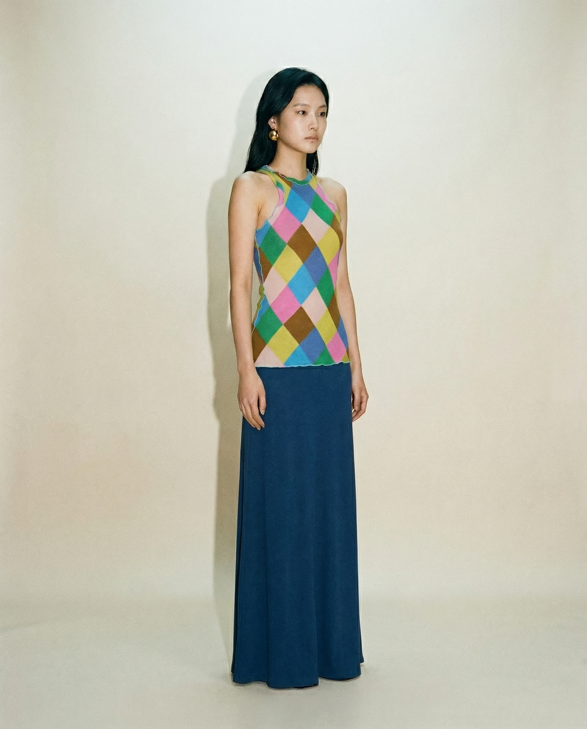 Multicolour argyle halter knit top by Siedrés with fitted silhouette | statement summer fashion piece