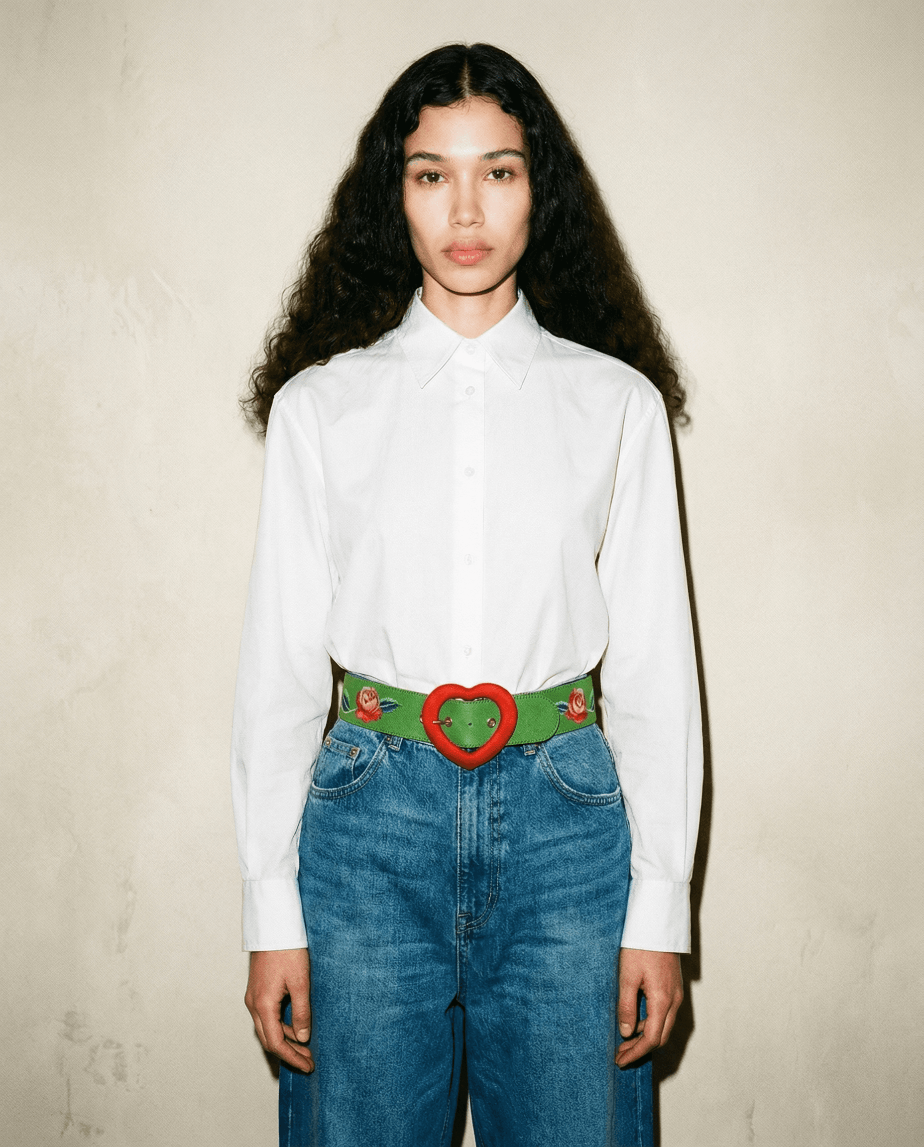 Yves Saint Laurent Love Charm Belt 1993 green embroidered belt with red heart buckle Mezzanotte Madrid