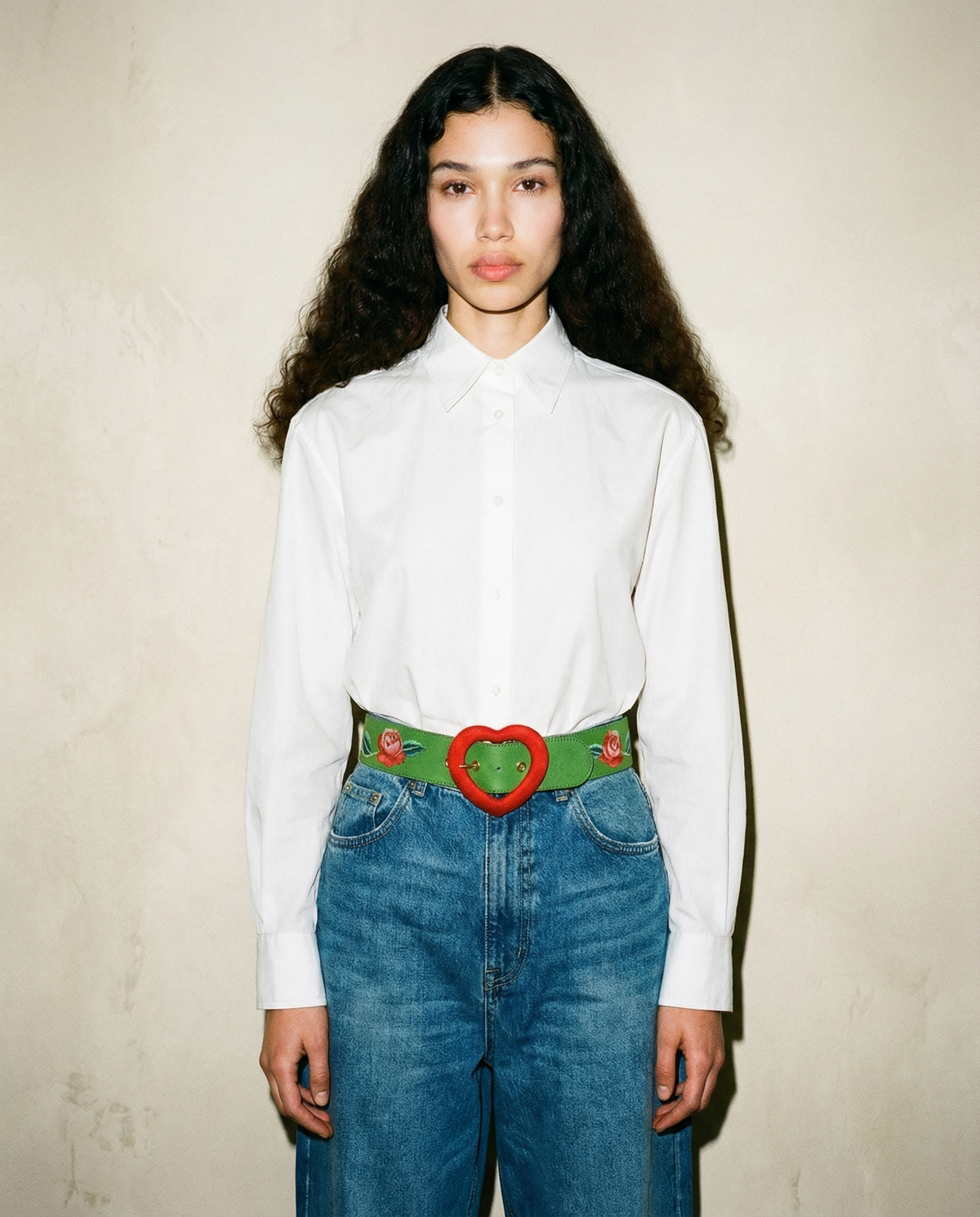 Yves Saint Laurent Love Charm Belt 1993 green embroidered belt with red heart buckle Mezzanotte Madrid