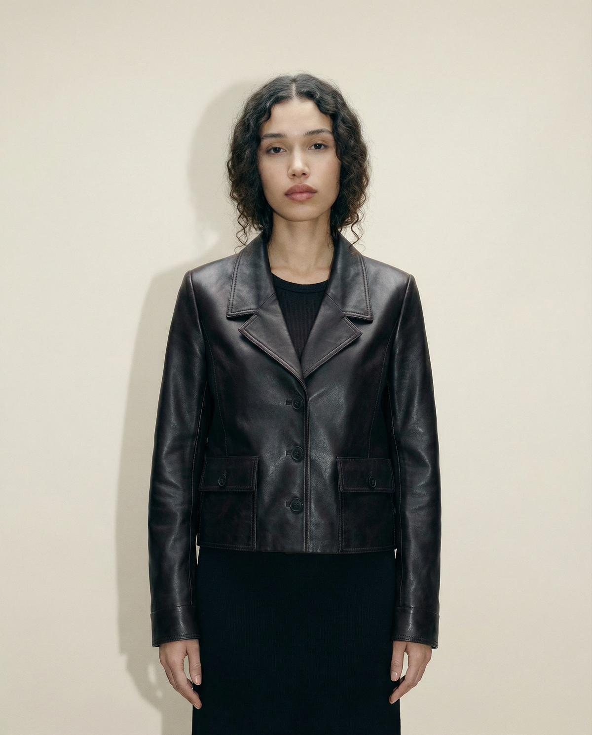 Structured Utility Leather Jacket in Espresso.