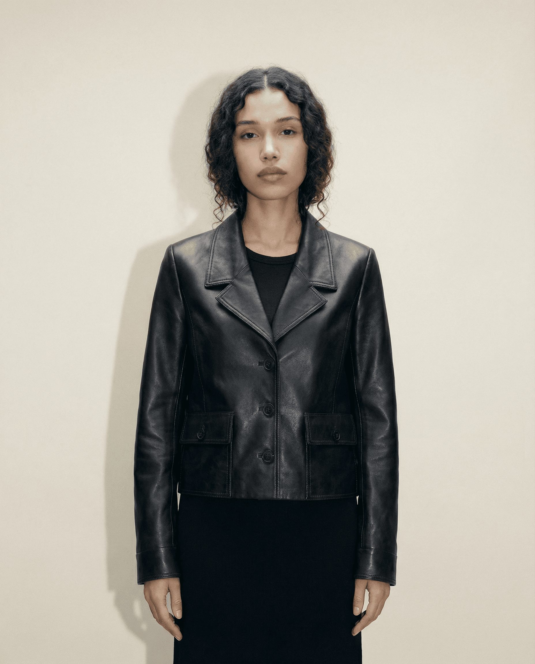 Structured Utility Leather Jacket in Espresso.