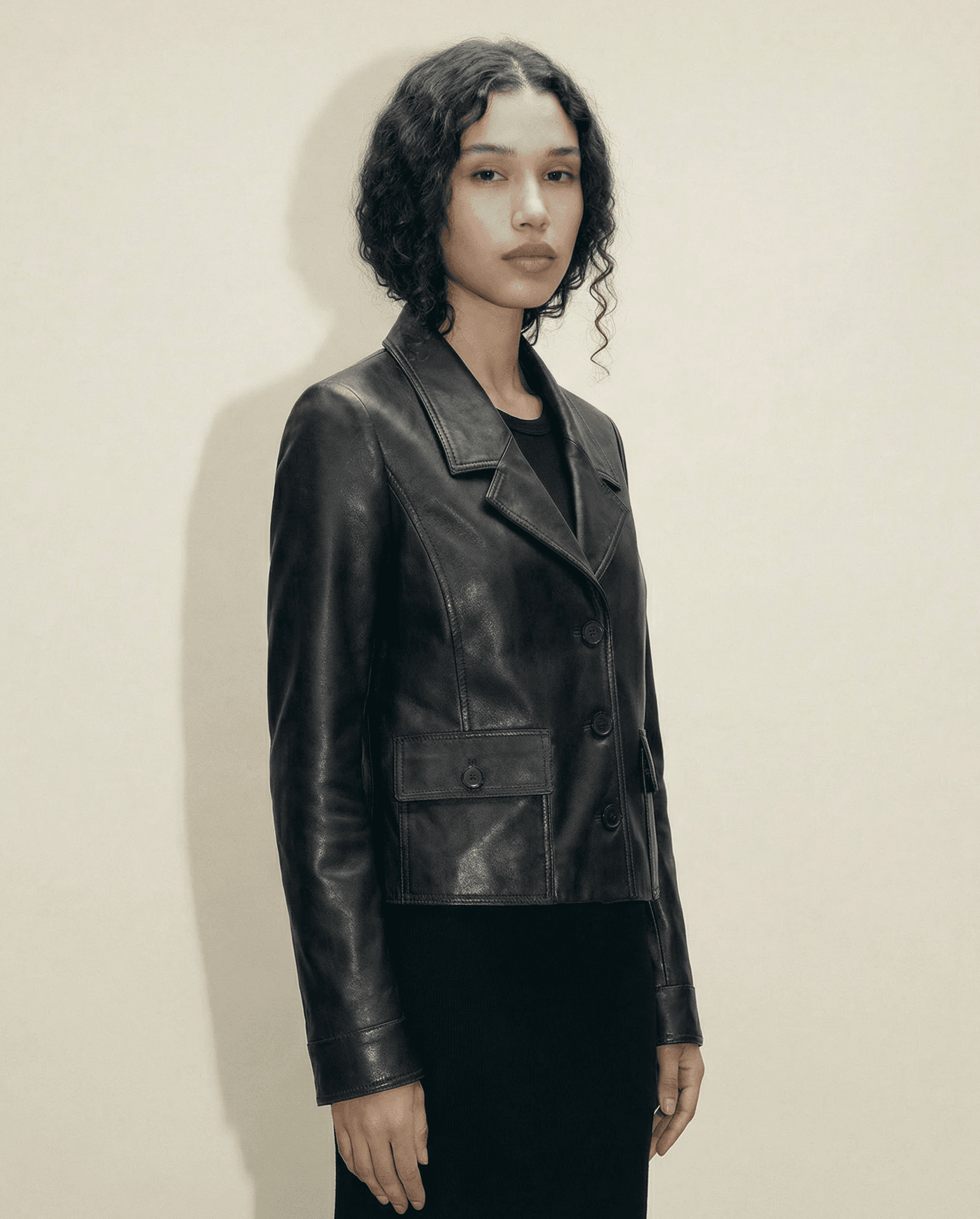 Structured Utility Leather Jacket in Espresso.